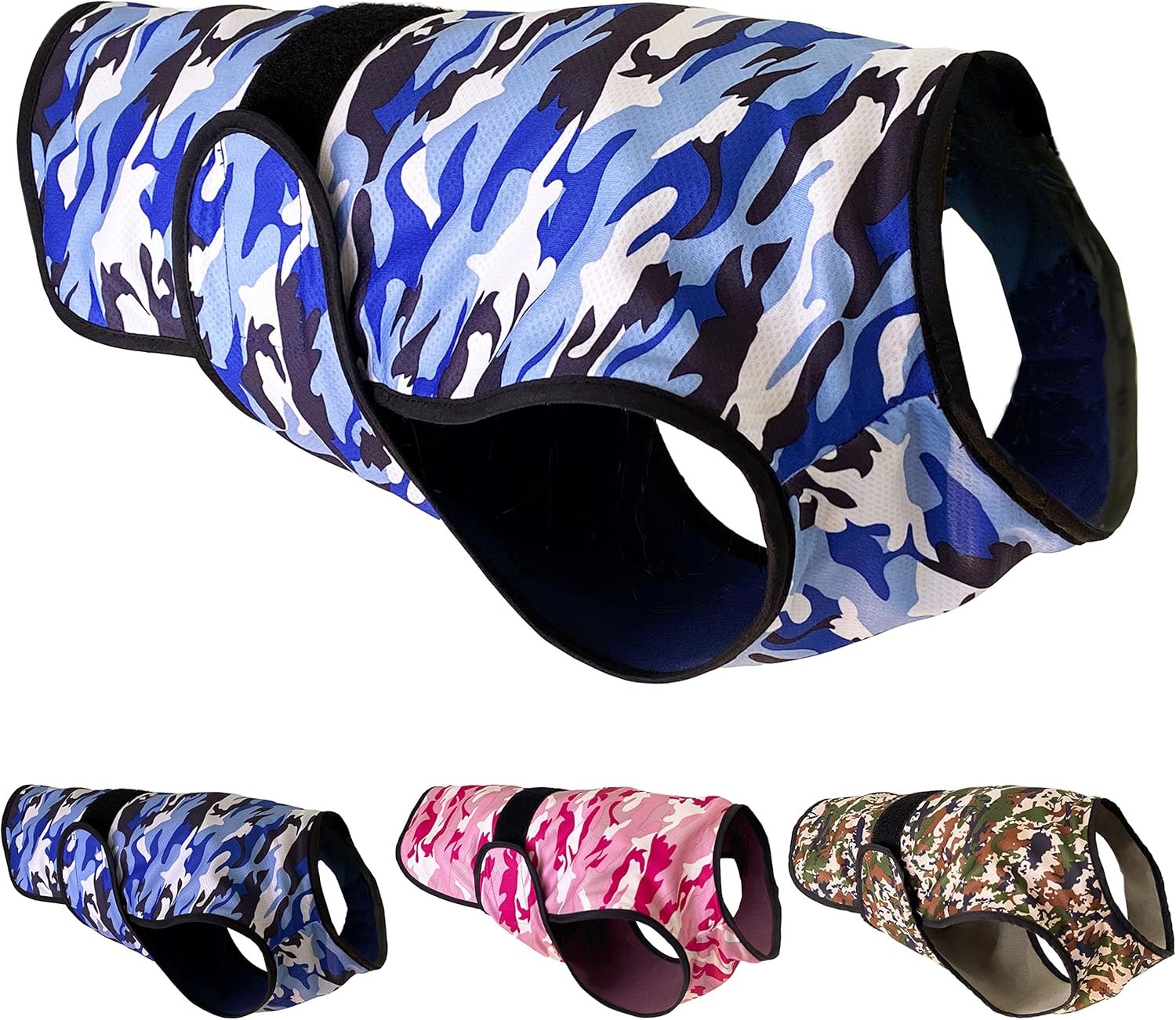 Dog Cooling Vest, Lightweight 2-Layer Camo Army Print Pet Cooler Jacket for All Small to Very Large Dogs. UV Protection Cooling Shirt for Beach, Hiking, Walking (Blue, Large)