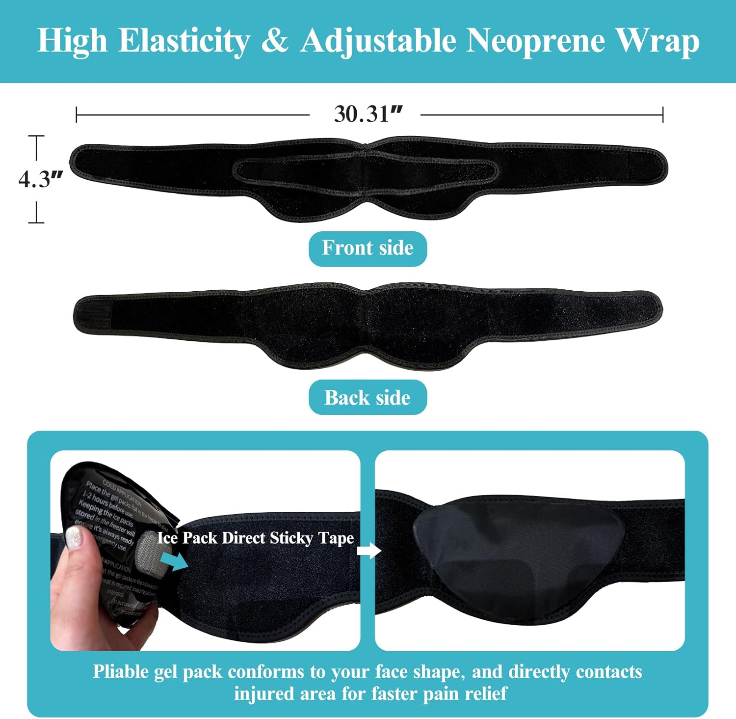 Vecozey Wisdom Teeth Ice Pack Head Wrap with Dual Compression Straps for Toothache, Face, Jaw, Chin, TMJ, Oral and Facial Surgery - 4 Reusable Hot & Cold Gel Packs for Injuries image number 1