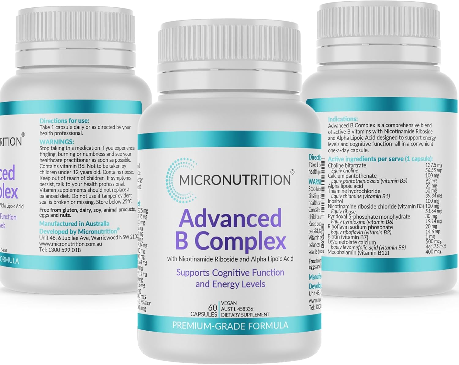 MICRONUTRITION Advanced B Complex Vitamin &ndash; One-A-Day, 60 Capsules - High-Strength - All 8 Essential B Vitamins B1, B2, B3, B5, B6, B7, B9 & B12 - Supports Energy, Cognitive Function, Skin Health image number 6