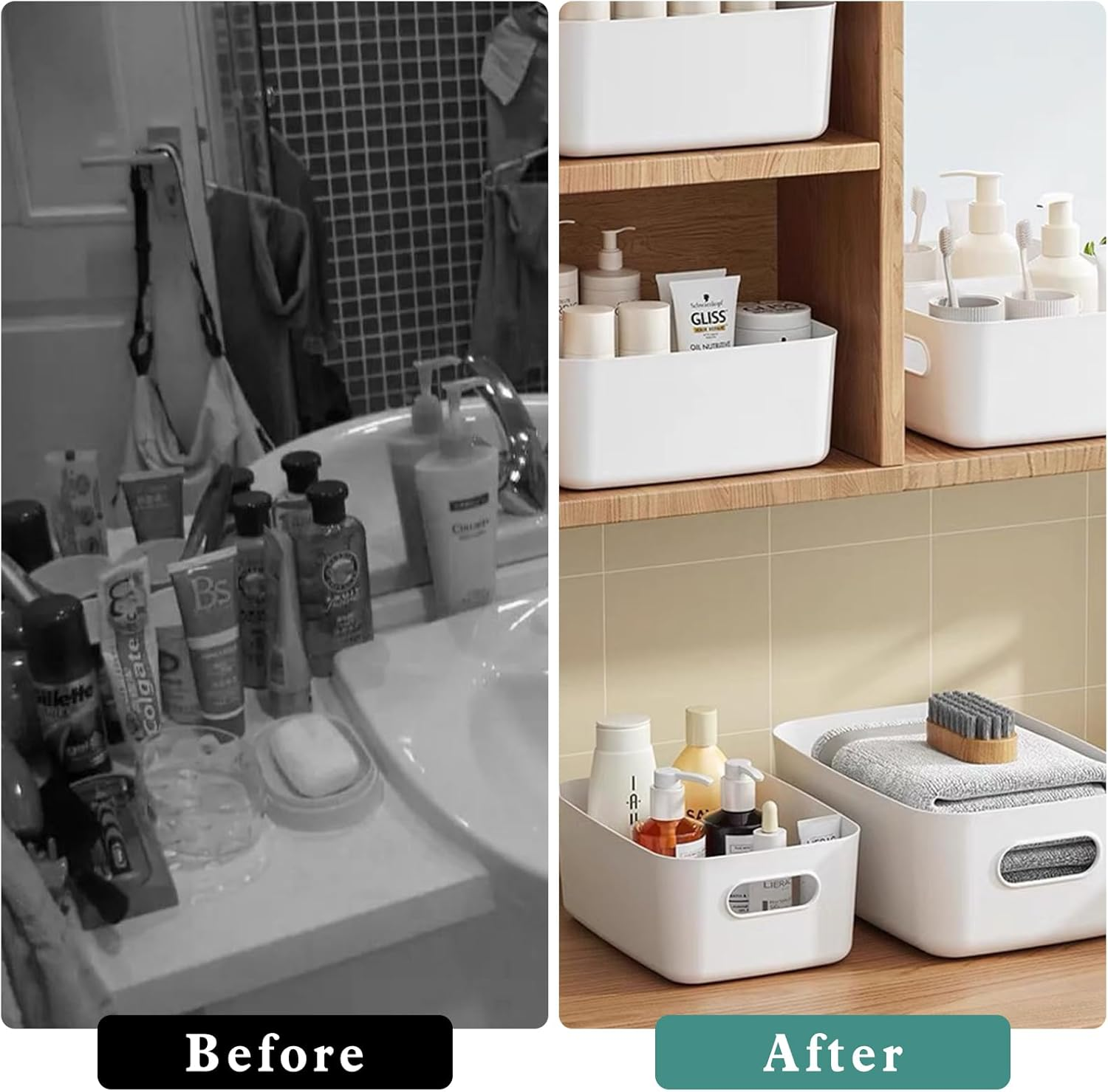 12 Pack Plastic Storage Baskets, Plastic Storage Bins with 3 Different Sizes, Home Kitchen Tidy Organiser with Handles for Kitchen Cupboard Office Bathroom Home (White) image number 1