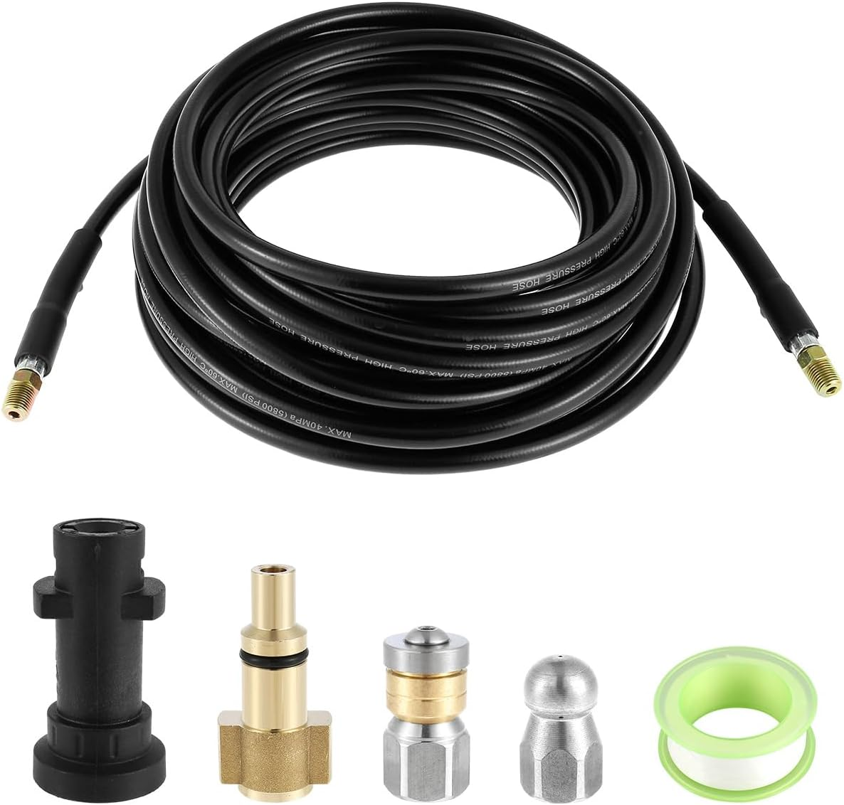 33FT Sewer Jetter Kit, High Pressure Washer Drain Cleaning Hose Kit,1/4 Inch Sewer Jetter Nozzle Kit, Pipes Gutters Cleaning Tool Compatible with K2 - K7 Series Pressure Washer image number 5