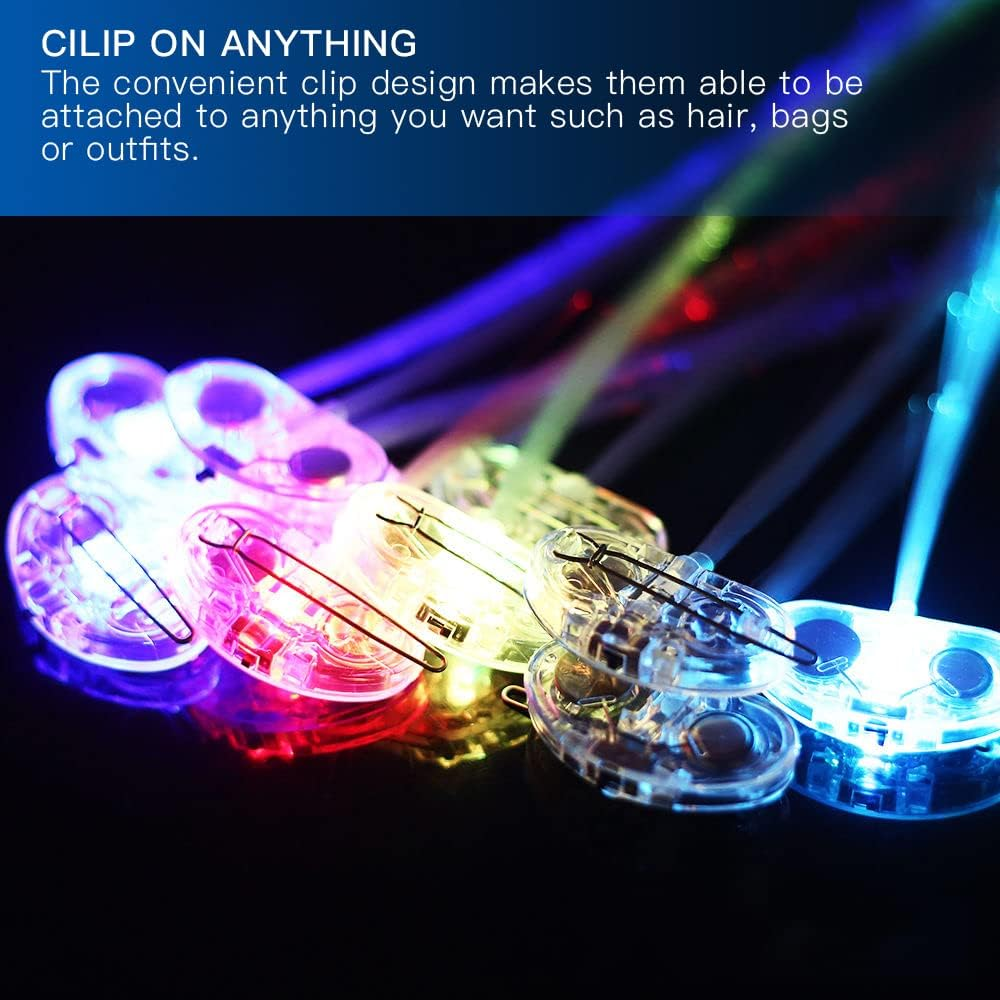 Novelty Place [Party Stars] 14 Inch LED Light-Up Optic Fiber Hair Extension with Barrette Party Light Set - Alternating Multicolors (12 Pack) image number 2
