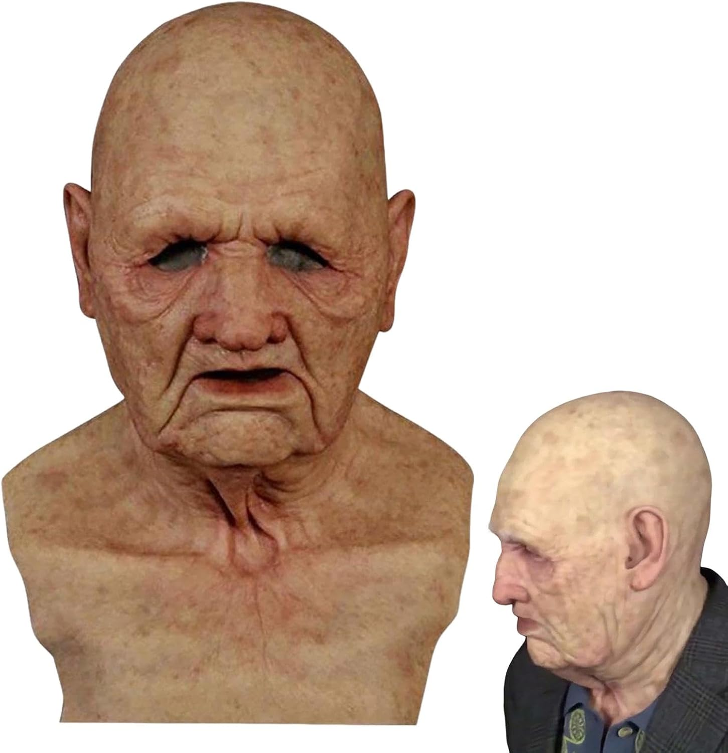 Silicone Old Man Mask Realistic Latex Old Man Face Mask | Old Man Face Cover, Realistic Old Man Mask for Halloween Cosplay Party Props, Latex Cosplay Costume Face Cover for Adults image number 2