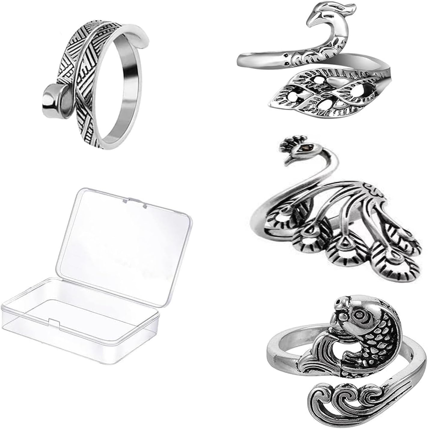 4Pcs Knitting Crochet Loop,With Animal Shape Open Finger Ring,Adjustable Knitting Crochet Loop Ring,Finger Yarn Guide,With Animal Shape Open Finger Ring image number 1