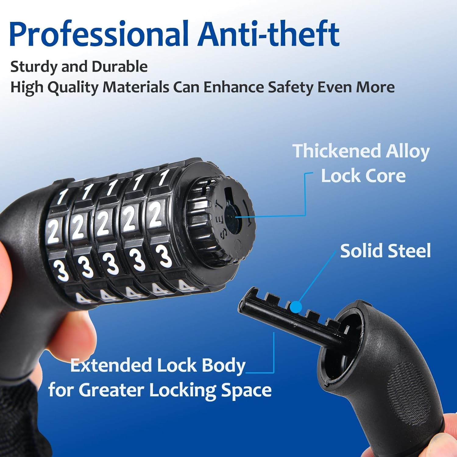 Bike Chain Lock, 5 Digit Combination Lock, Heavy Duty anti Theft Bicycle Lock, 1.2 Meter (3.9FT) Code Lock for Bike, E-Bike, Motorcycle, Door, Scooter, Fence, Gate image number 3