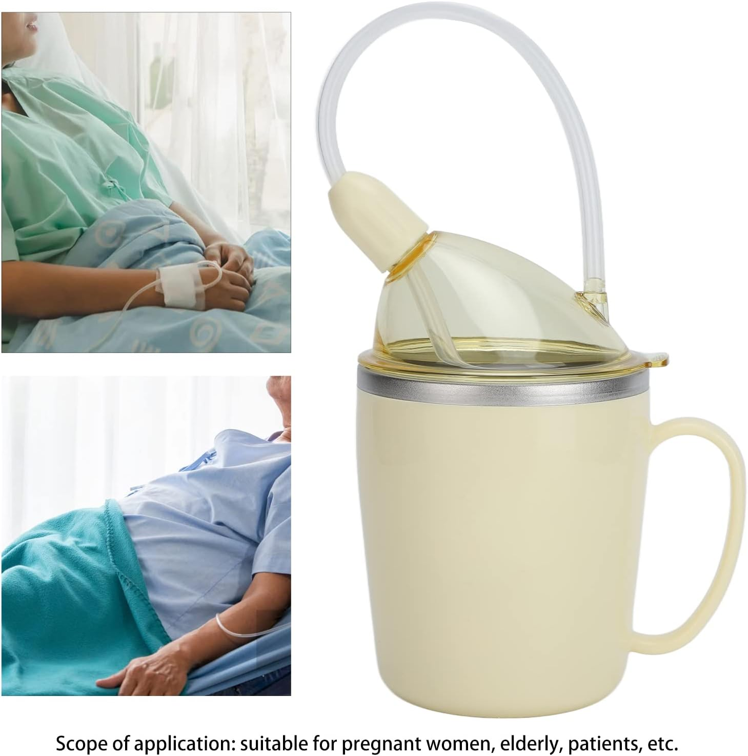 Convalescent Feeding Cup, 350Ml 304 Stainless Steel Adaptive Drinking Cup with Straw, Leakproof Lightweight Bed Sippy Cup Drinking Aids for the Elderly Patient Disabled image number 1