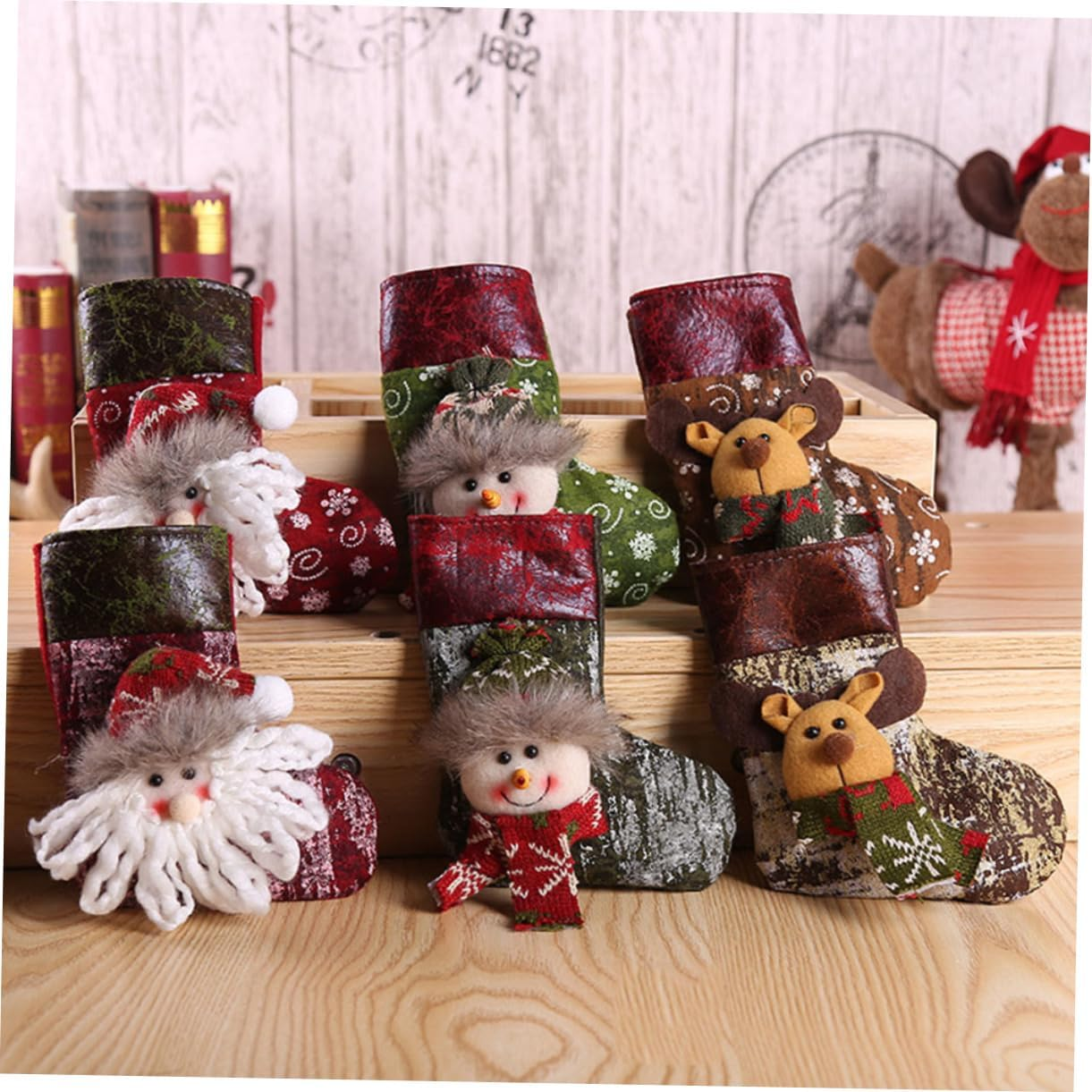 6Pcs Christmas Tree Decorations 3D Santa Claus Elk Snowman Snowflake Gift Stockings Candy Socks Holders Hanging Ornament Party Bags Random Style image number 6