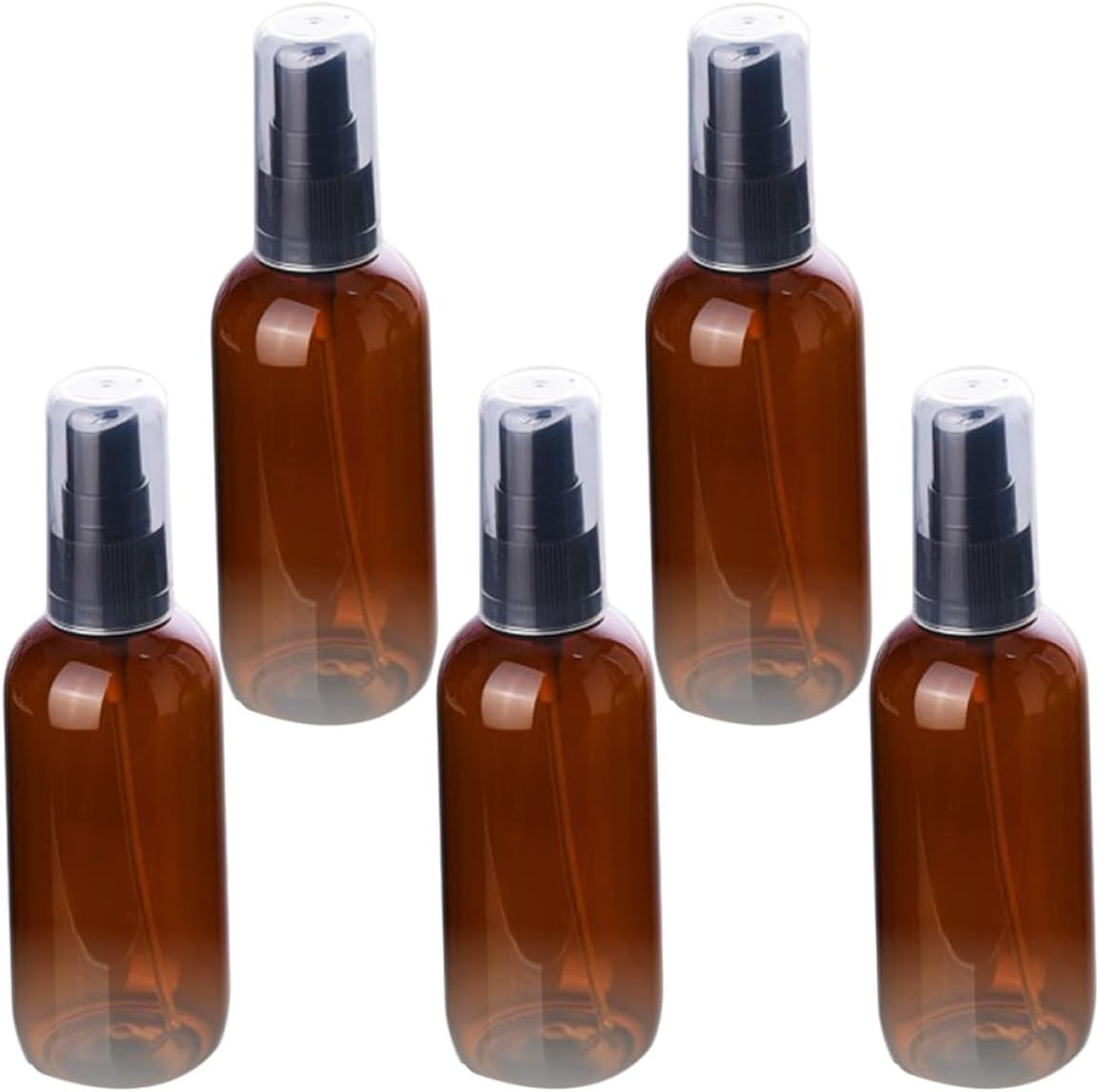GAROZATION 5 Pcs 50Ml Refillable Small Spray Bottles with Black Full-Cover Pump, Semi- Light Brown Pet Cosmetic Sprayers for Travel and Indoor Use