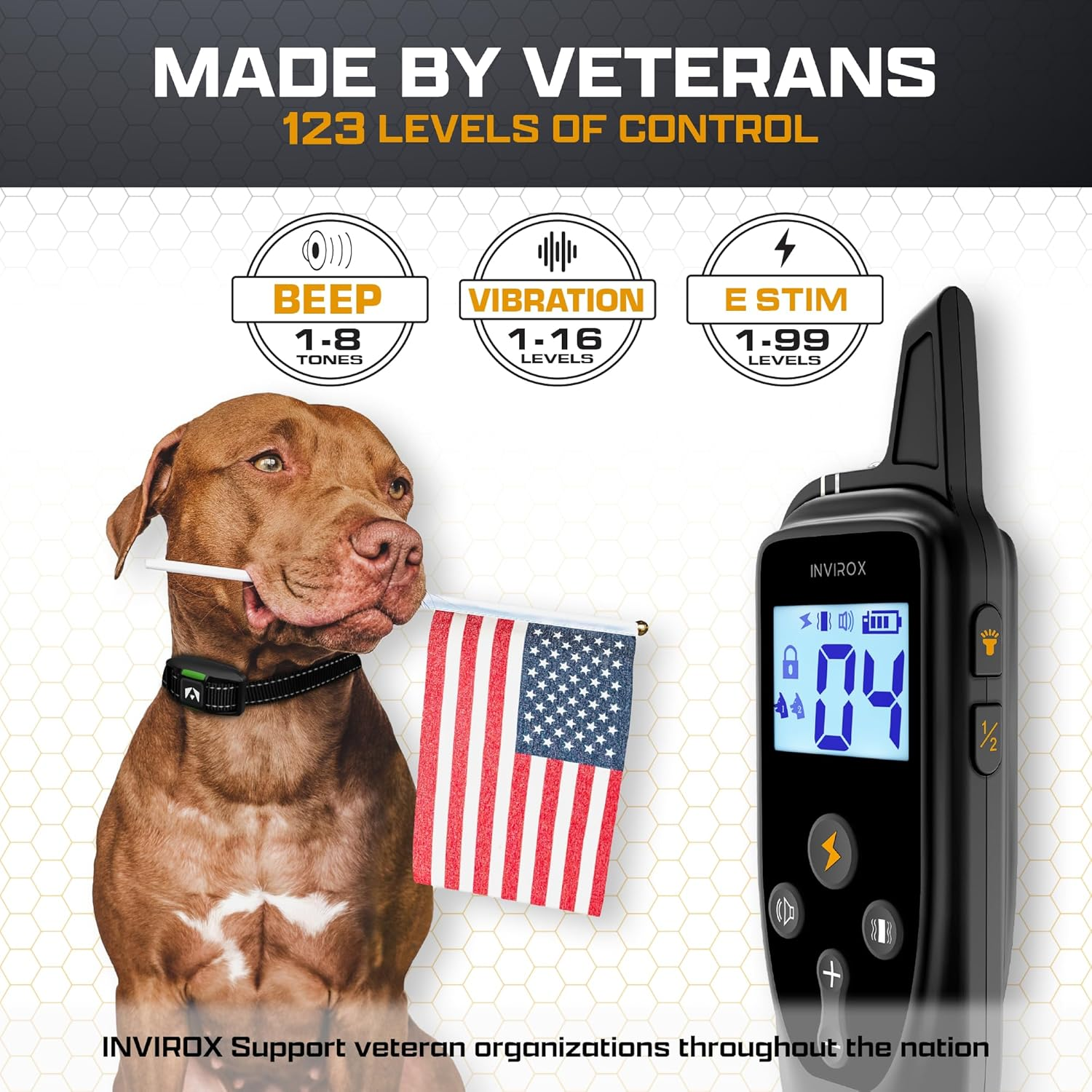 INVIROX Dog Training Collar [2025 Edition] 123 Levels Dog Training Collar with Remote 1100Yd Range E Collar for Dogs Training 100% Waterproof Rechargeable, Manual Bark Collar for Large Dog - Black  Gray image number 2