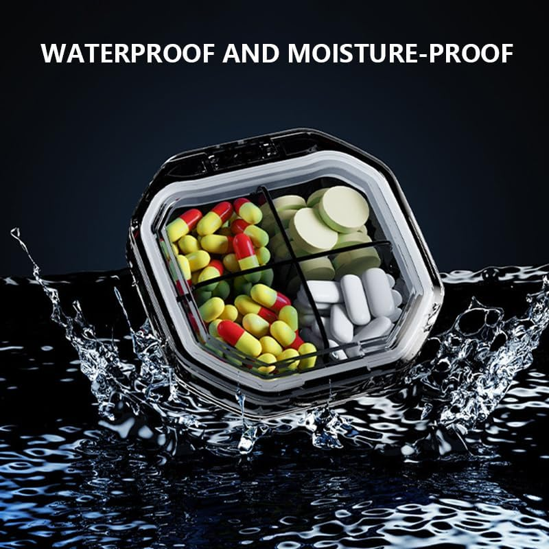 2 Pack Small Pill Box Pill Case Pill Organizer Travel Waterproof Pocket Pill Box Medicine Organizer Daily Pill Container for Purses, Compact Medicine Holder for Vitamins (6+4 Compartment) (Grey) image number 2