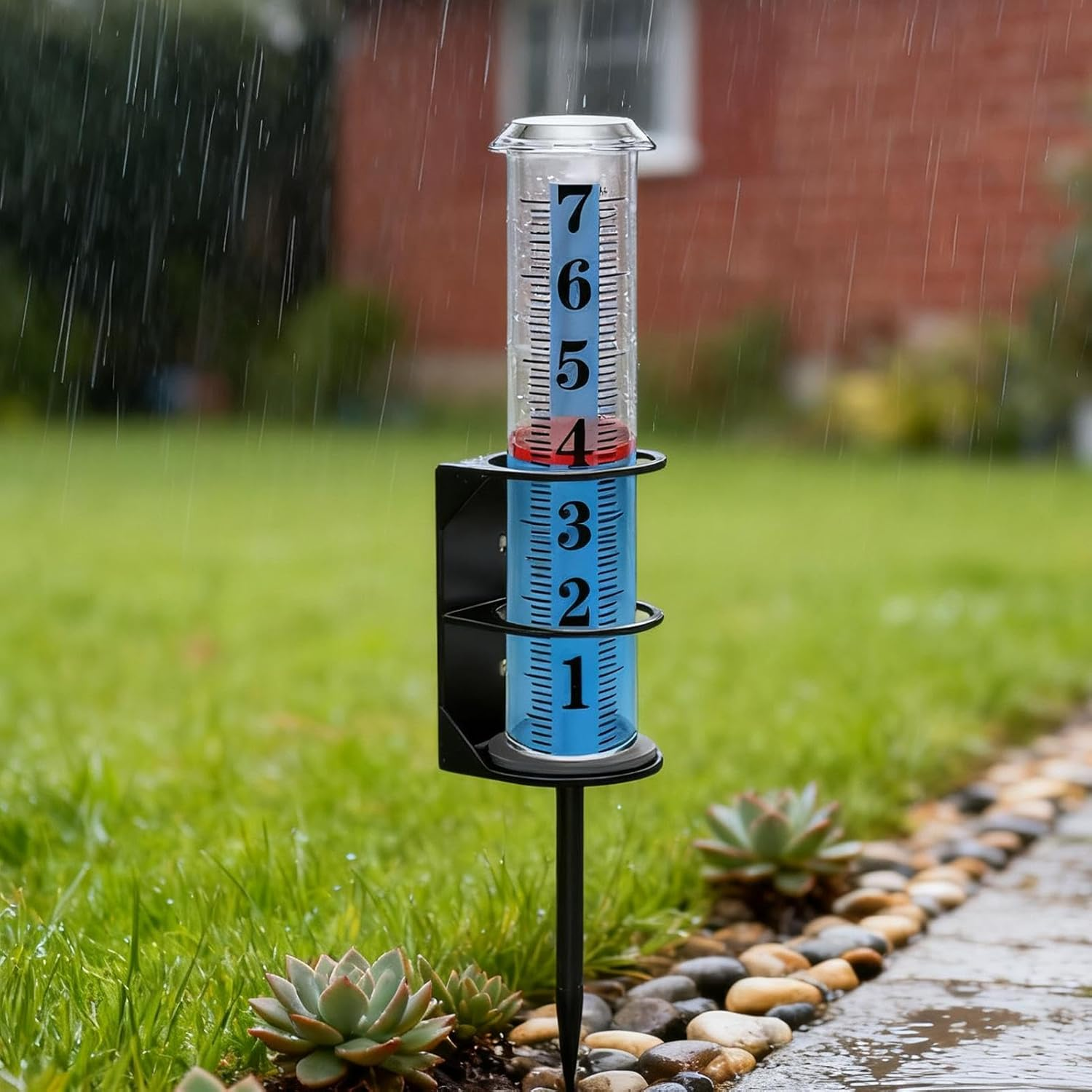 Garden Rain Gauge,Accurate Large-Font Tube - Yard Stake Rain Gauge | for Gardener Farmer Weather-Enthusiast Homeowner Patio Lawn Terrace Courtyard Farm Greenhouse image number 4