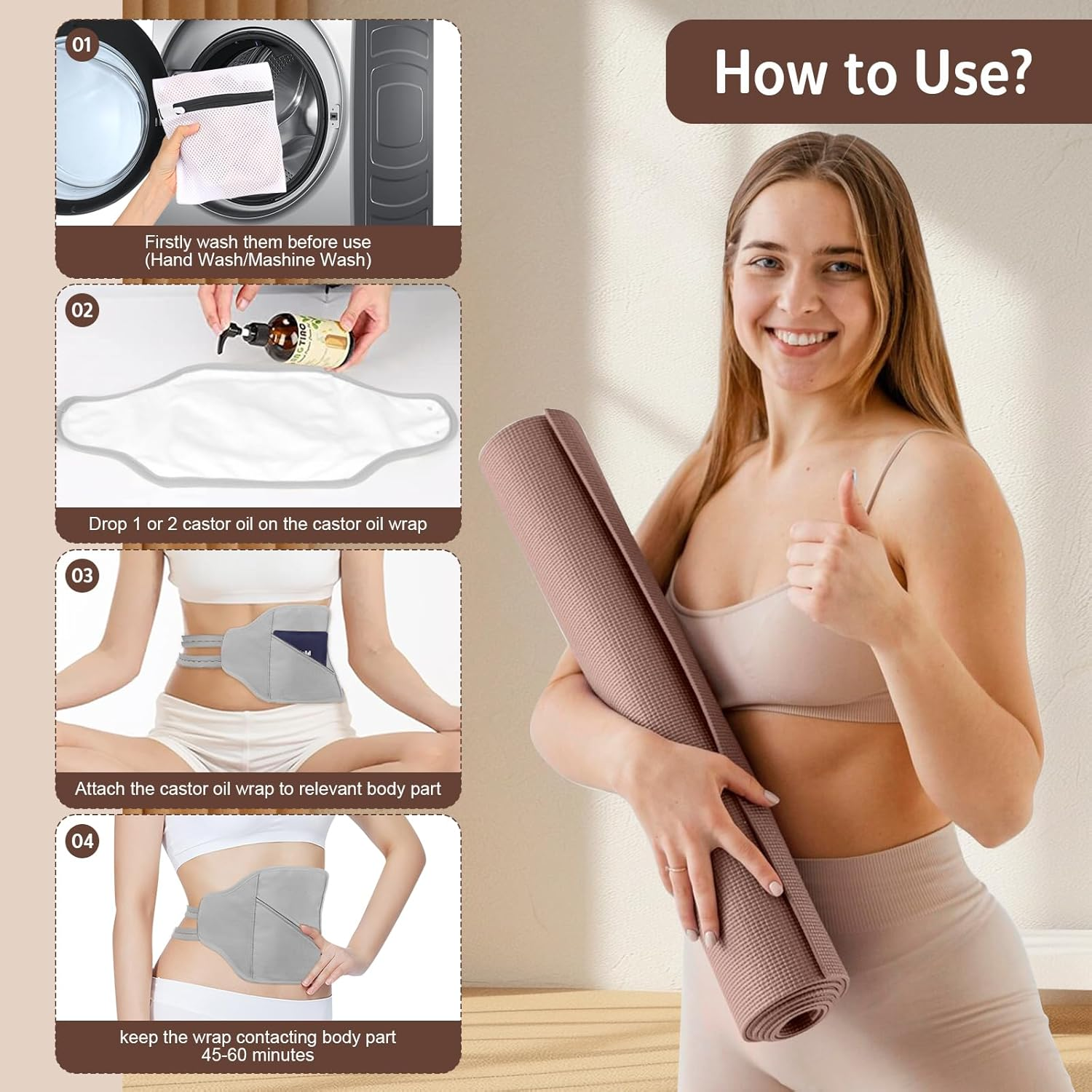 QYCHHJ 8PCS Castor Oil Pack Wrap Kit Reusable Organic Flannel with Heating Pad for Liver Detox, Comfort Sleep, Inflammation Adjustable Elastic Strap Flannel Cotton Machine Washable, Gray image number 3