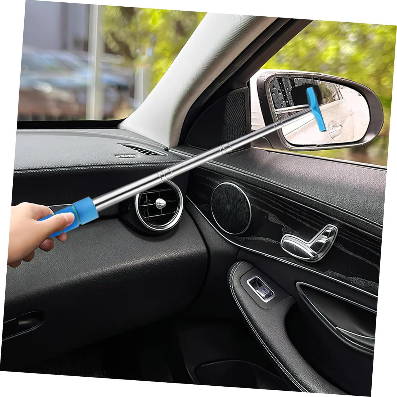 AKOOSY Retractable Car Mirror Squeegees 4Pcs Mini Telescoping Water Wipers for Side and Rear View Mirrors, Compact Car Window Cleaner Set for Automotive Exterior Care