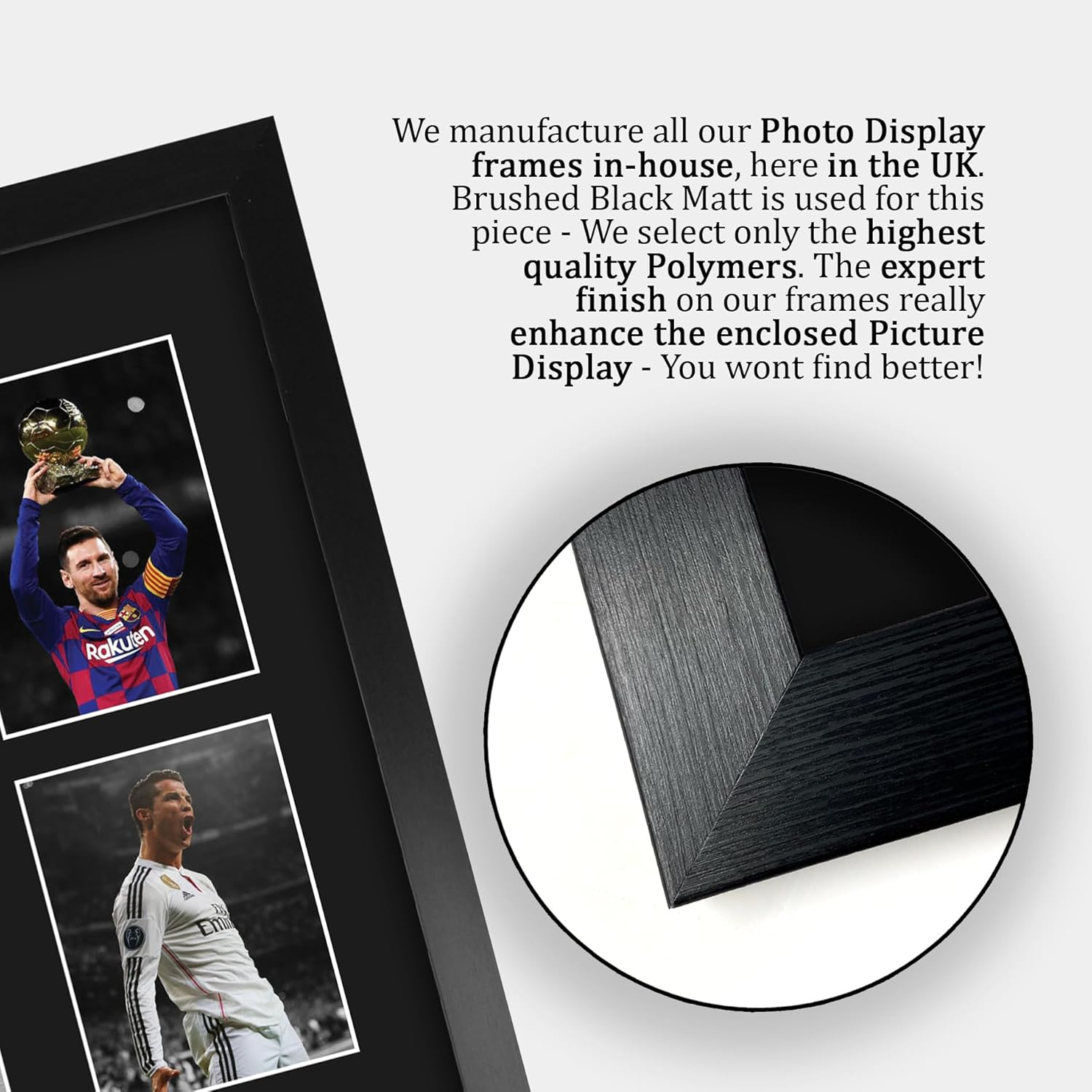 HWC Trading Cristiano Ronaldo & Lionel Messi Printed Memorabilia Signed Autograph Photograph Display for Football Fans and Supporters - A3 Framed