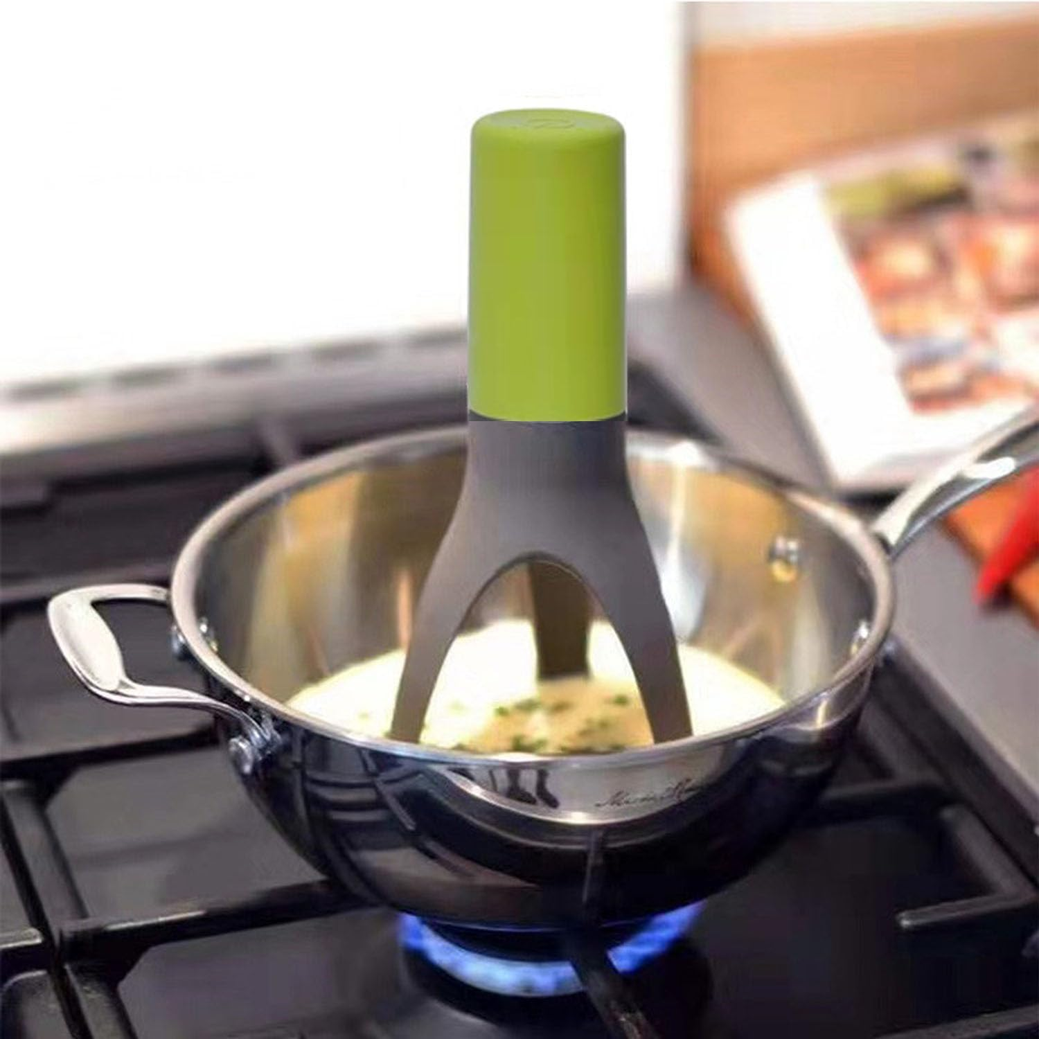 Whisks for Cooking 3 Speed Adjustable Electric Auto Whisk Stirrer Stir Crazy Stick Blender Utensil Triangle Egg Beaters Food Sauce Soup Mixer(Olive Green) image number 6