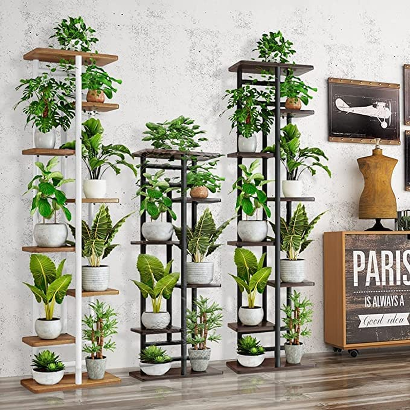 Uptyia Plant Stand 8 Tier 9 Potted Indoor Plant Shelf Multiple Stands for Garden Corner Balcony Living Room (8Tier 9 Potted-Dark Wood Grain) image number 2