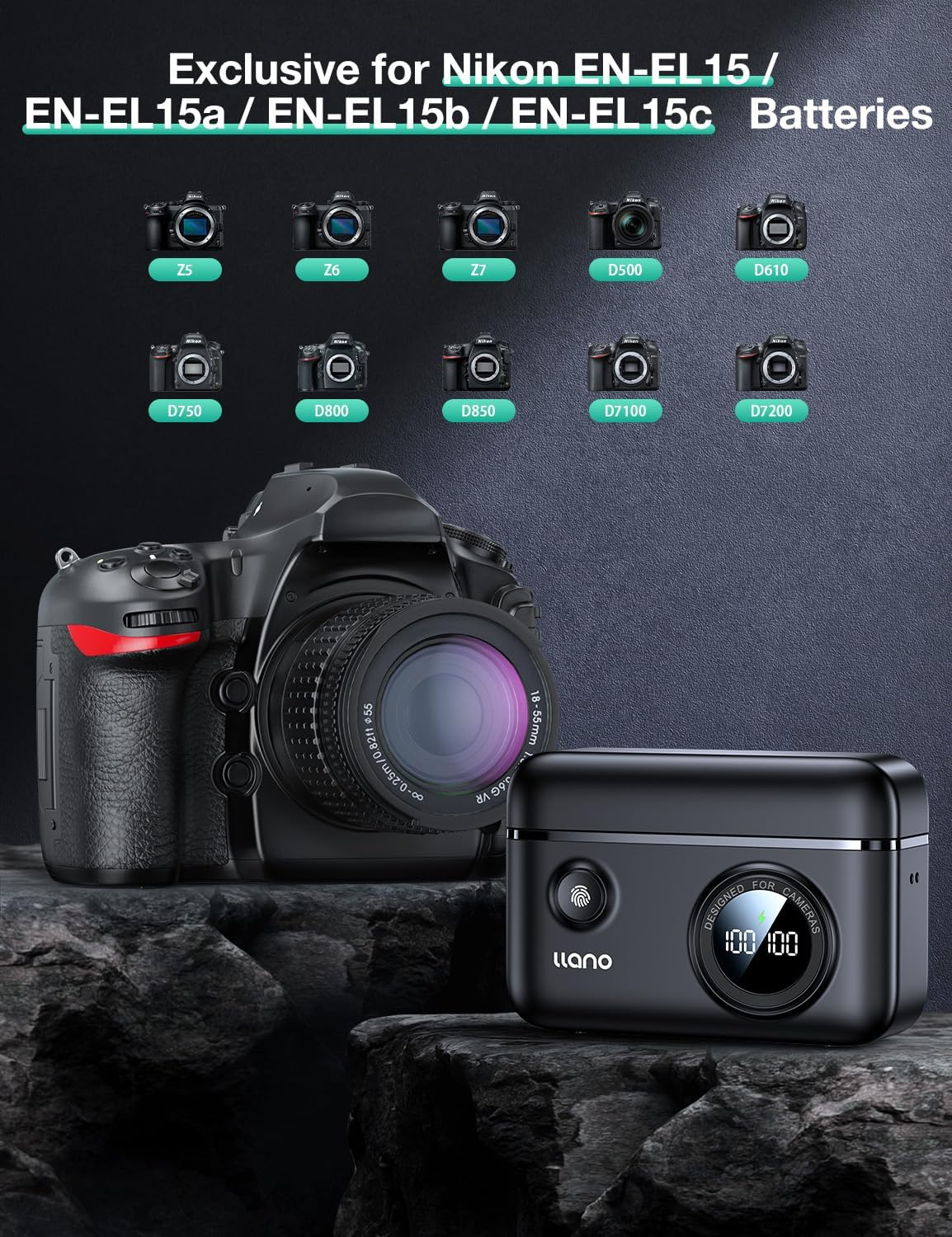 Llano EN-EL15 18W Fast Camera Battery Charger with Dual Slot USB-C Charging Port, Compatible with ZR, Z6III, Z8, D850, Z7II, ZF, Z7, Z6II, D810A, D810, D7500, D500, D7200, D610, Magnetic Snap Cover image number 3