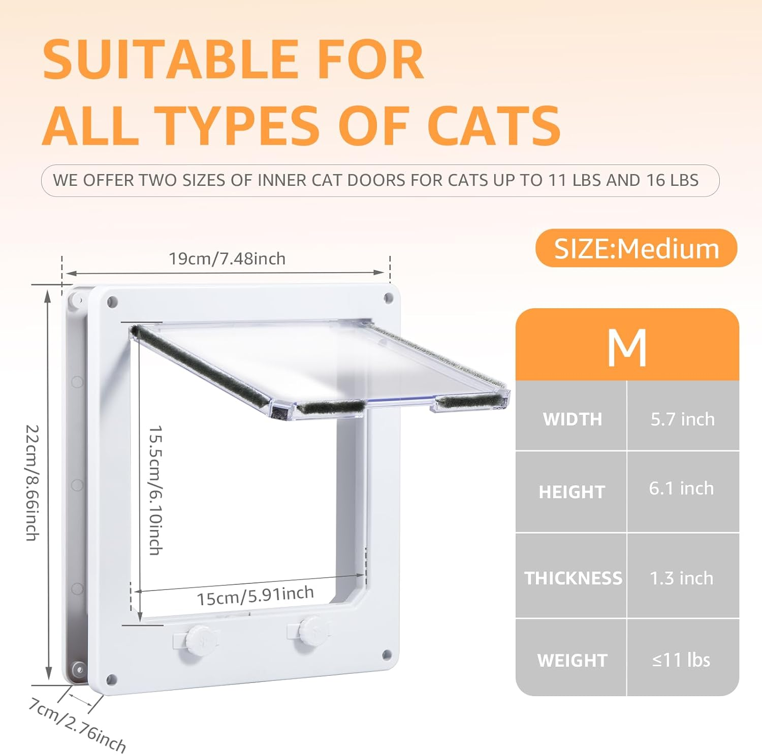 Cat Door Interior Door, Plastic Interior Cat Door Indoor Cat Door Upgraded Pet Door with Flap and 4 Way Locking for Interior Doors Medium Cats Kitties White (M) image number 1
