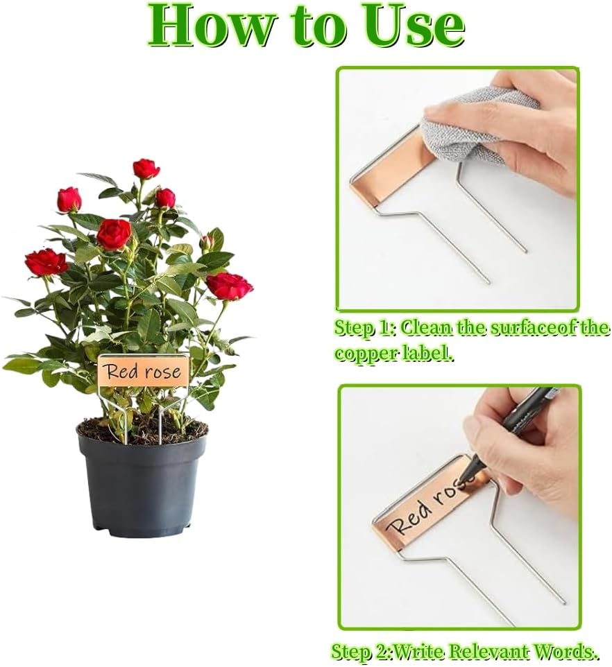 Copper Plant Tags, 10 Cm Garden Markers, 60 Pack with 2 Permanent Pens, Waterproof Metal Labels image number 5