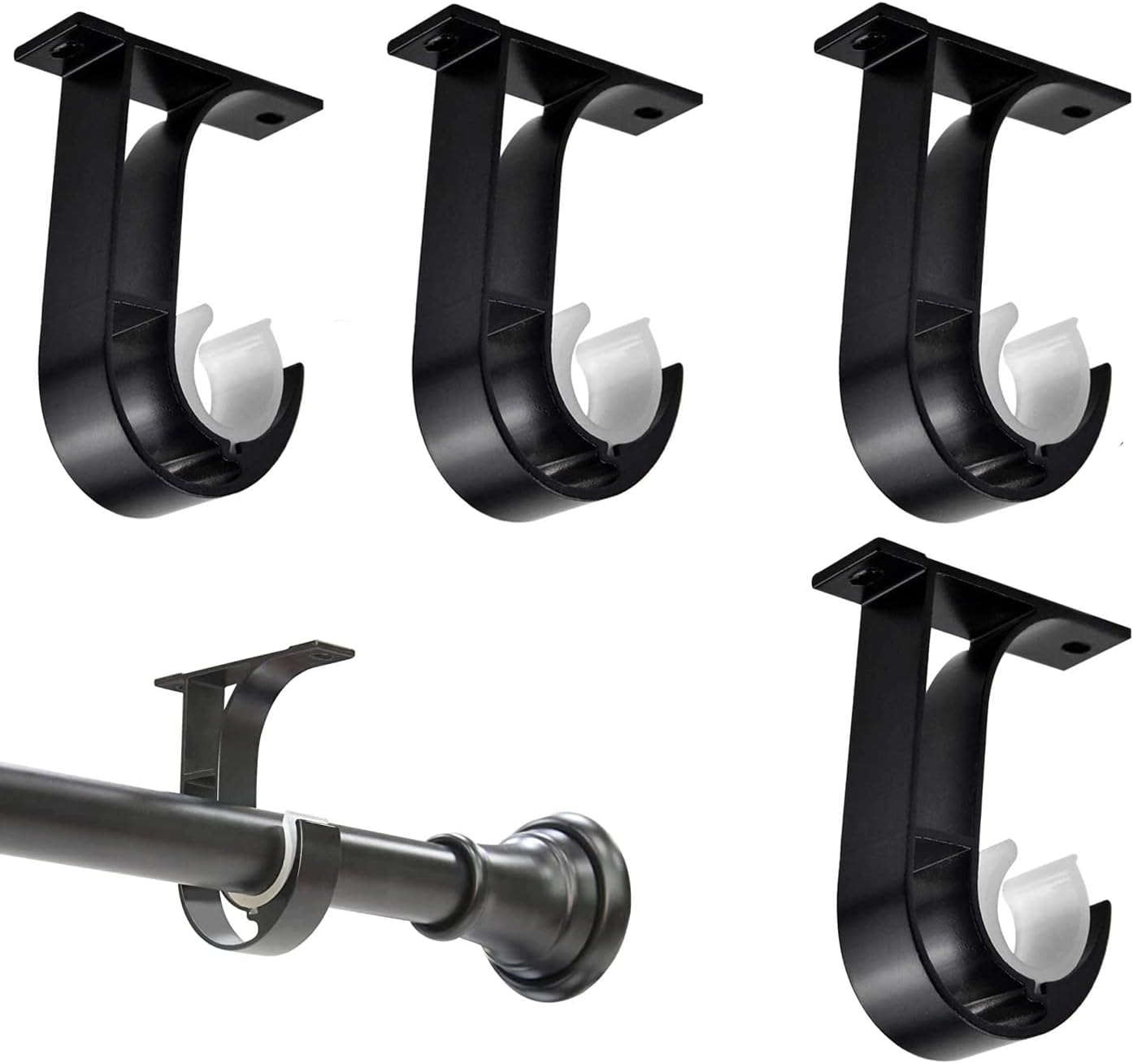 4 Pack Ceiling Curtain Pole Brackets, Heavy Duty Curtain Rail Bracket, Aluminum Alloy, Black Curtain Rod Support Ceiling Brackets Holders for 25Mm to 30Mm Drapery Poles image number 2