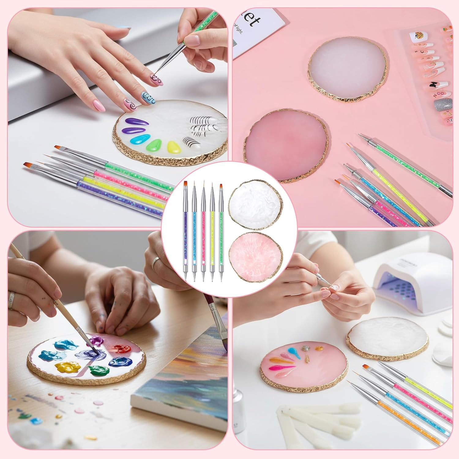 Guduling 7 Pcs in 1 Set Nail Polish Mixing Plate with 5 Double-Ended Nails Dotter Brushes, Resin Nail Paint Pallete for Nails Design Art Diy Home Salon image number 4