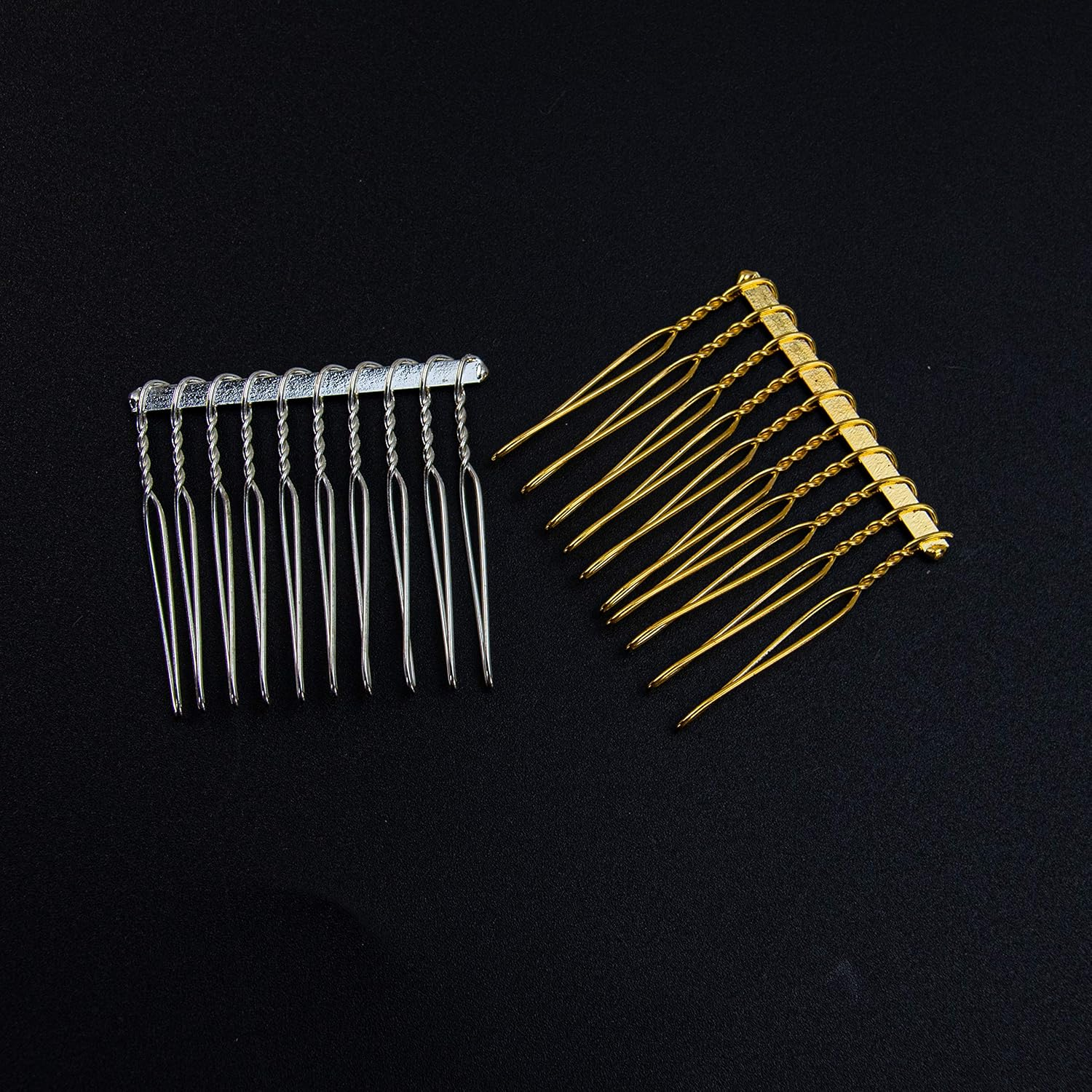 AUEAR, 20 Pack 10 Teeth Metal Veil Comb Hair Wire Clips Twist Bridal Wedding Combs Silver Gold image number 3