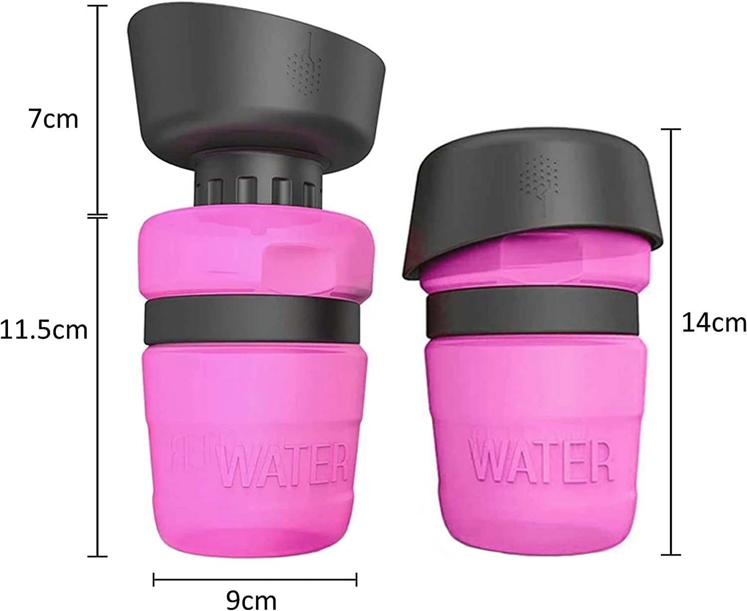 Pet Water Bottle, Folding Silicone Lid/Bowl, Food Grade, Travel Water Bottle, Dog Water Bottle (Pink)