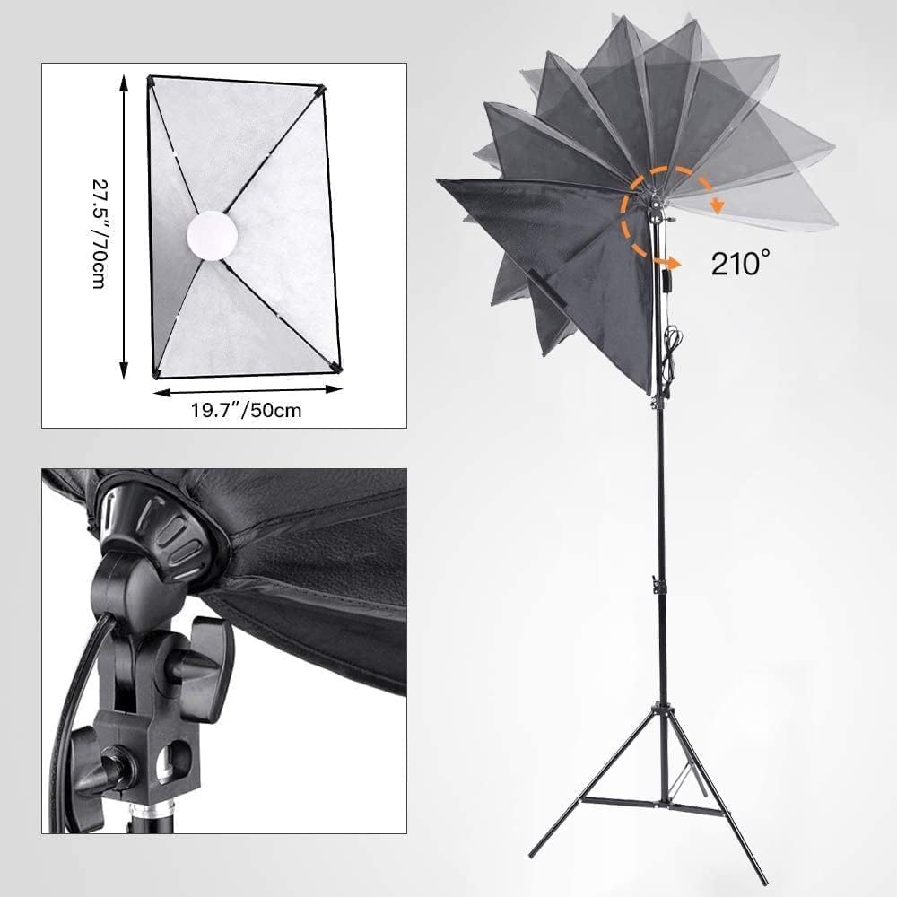 Softbox Lighting Kit, Continuous Photography Lighting Kit with 50Cmx70Cm Soft Box | 150W 3200K-6500K E27 LED Bulb, Photo Studio Lights Equipment for Camera Shooting, Video Recording image number 3
