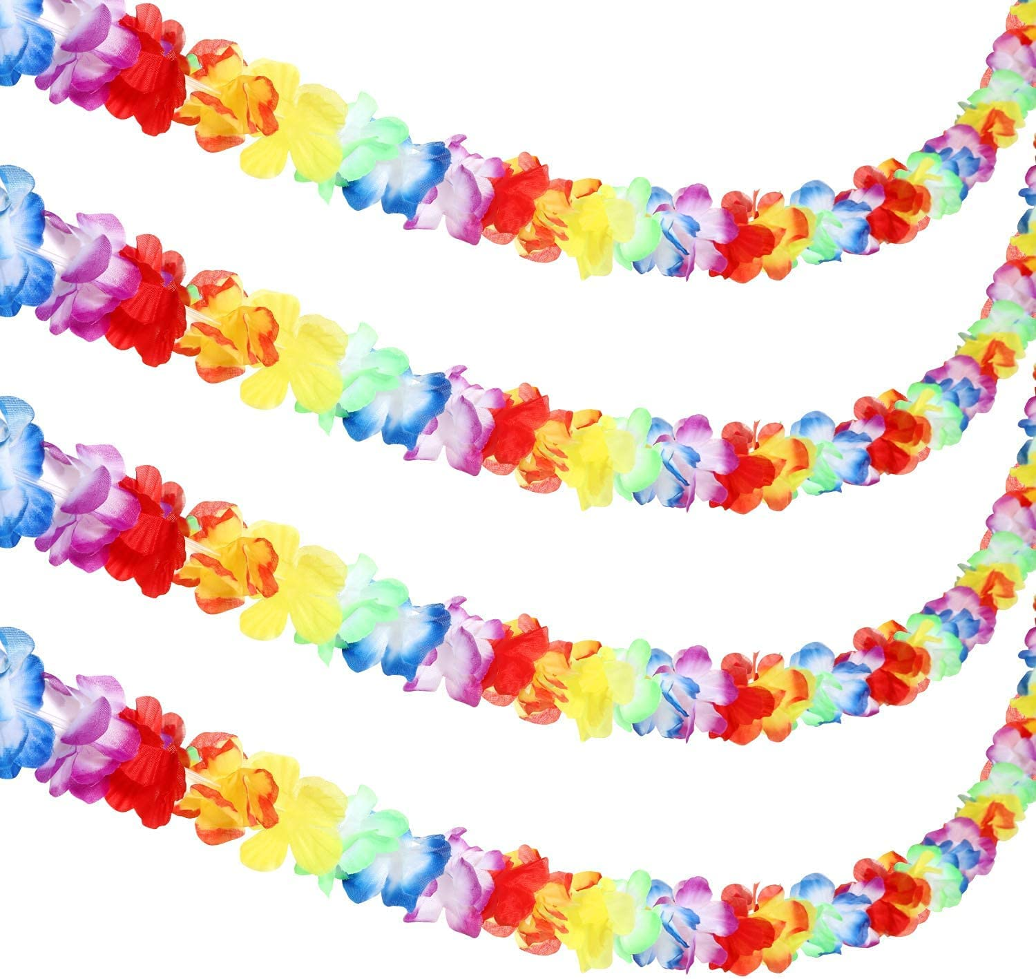 4 Pack 10 Feet (3M) Hawaiian Luau Party Garland Tropical Flower Lei Garland Party Decorations for Indoor Outdoor Multicolor Silk Straight Hawaiian Bunting image number 1