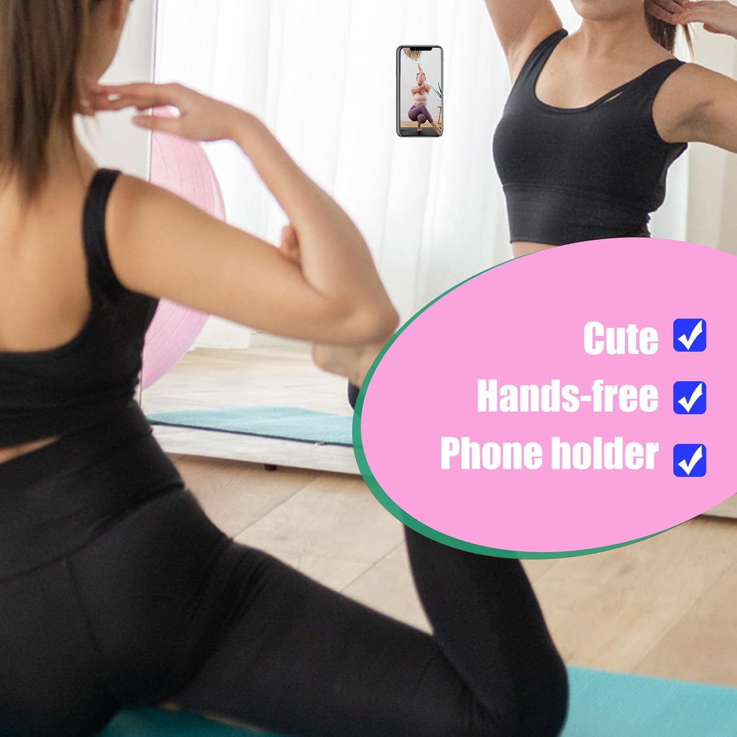 5Pcs Phone Suction Holder, Silicone Suction Phone Case Adhesive Mount with 24 Suction Cups Hands-Free Sticky Phone Grip Accessory for Selfies and Videos on Flat Surface (Pink)