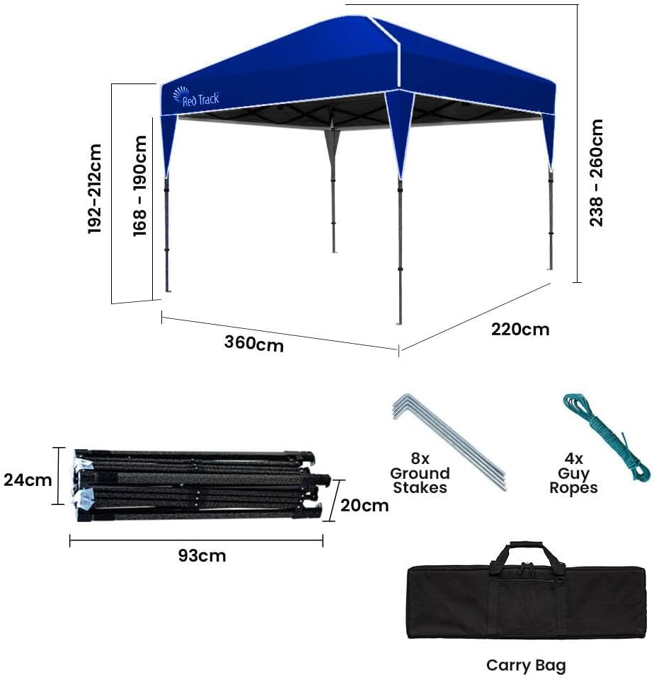 Red Track 3.6X2.2M Ultra Compact Folding Gazebo, Carry Bag, Portable Outdoor Popup Marquee for Camping Beach, Navy Blue image number 6