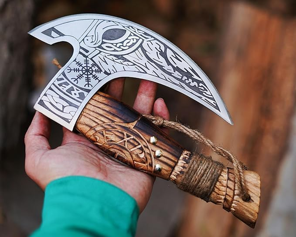 Viking Pizza Axe with Sheath, Viking Butcher Axe, Viking Pizza Cutter Axe - Olive Wood Handle & Heavy Duty Viking Axe Head - Perfect for Cutting Pizza, Meat, Vegetables (PC-29) image number 1