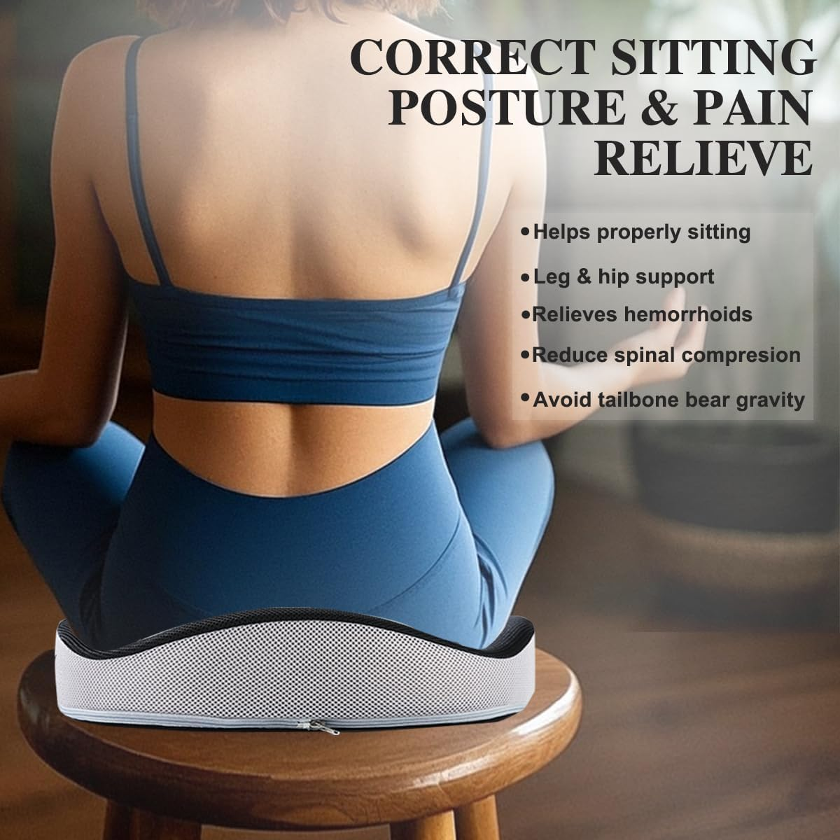 Seat Cushion, Ergonomic Coccyx Cushion for Office and Car Chair, Memory Foam Seat Cushion for Post-Op Hemorrhoids,Tailbone Pain Relief,Office Chair Cushion for Reducing Sedentary image number 4