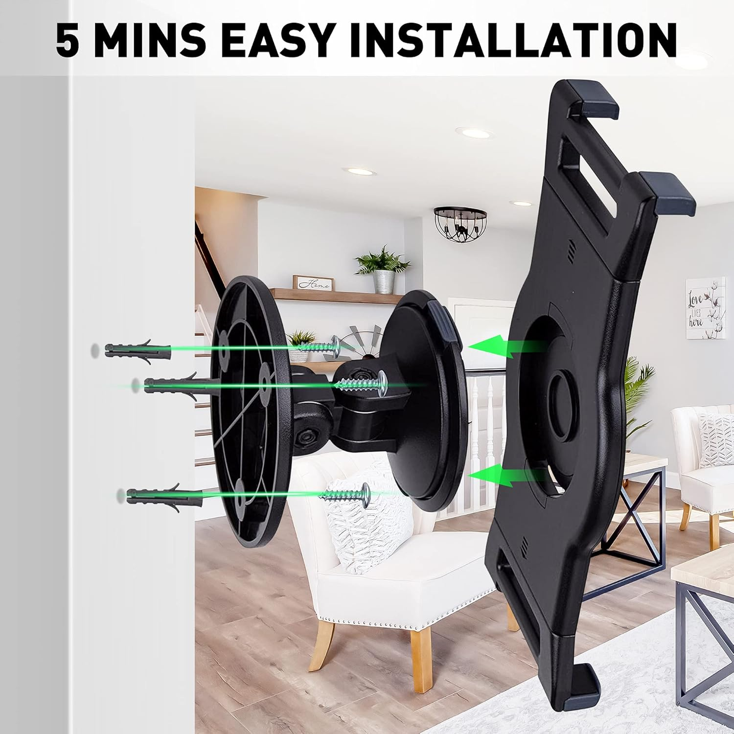 Abovetek Ipad Wall Mount, Swivel 360&deg; Rotating Tablet Holder Two Brackets to Fit 6-13" Tablets, Horizontal/Vertical Tilt Ipad Arm for Flexible Viewing Angles in Kitchen Showroom Retail Store (Black)
