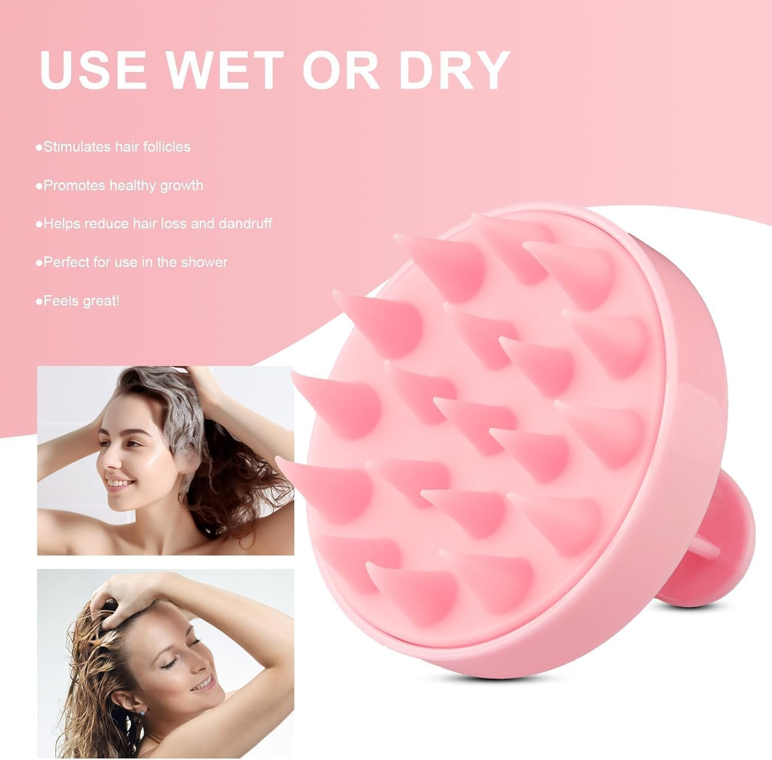 Mumoo Bear Root Comb Applicator Bottle with Scalp Massager Shampoo Brush Hair Coloring Dye and Scalp Treatment Head Relaxation Tools, Pink(3 Pcs)