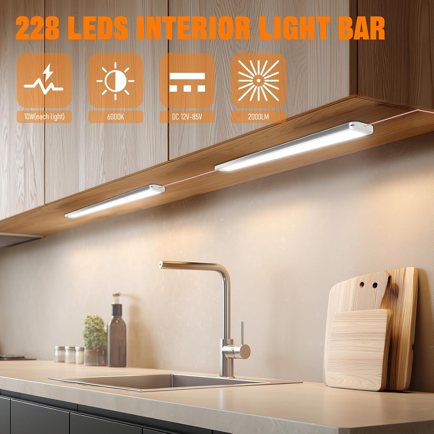 Chelhead 228 Leds Strip LED 2000LM LED Lamp 12 V 10 W 12 V Light Strip with On/Off Switch 42 Cm 6000 K Lamps Caravan Compatible with Car RV Truck Boat Pack of 2 (4) image number 1