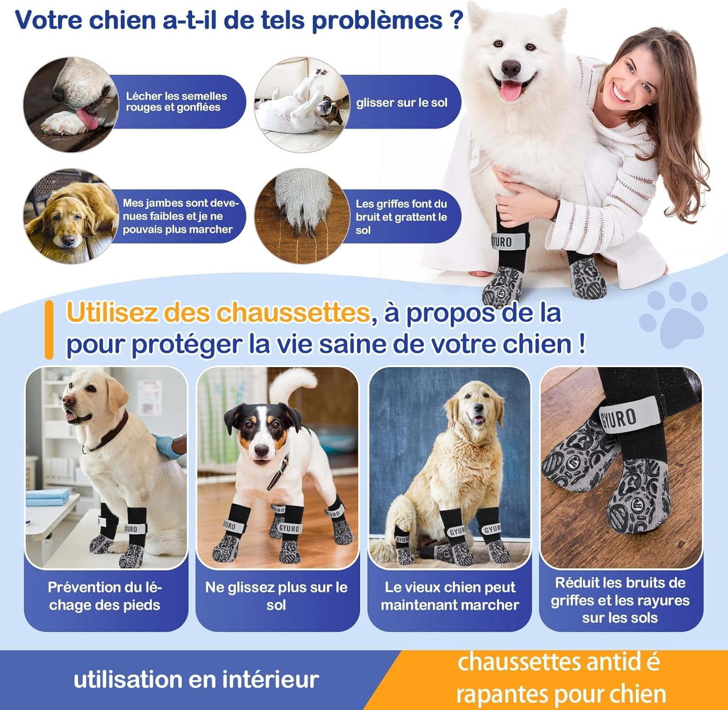 Double-Sided Non-Slip Dog Socks for Indoor Use to Prevent Paws Licking, Paw Protection, Pet Paws, Protection, Traction, Control Socks on Hardwood Floor (Black, XXL) image number 4