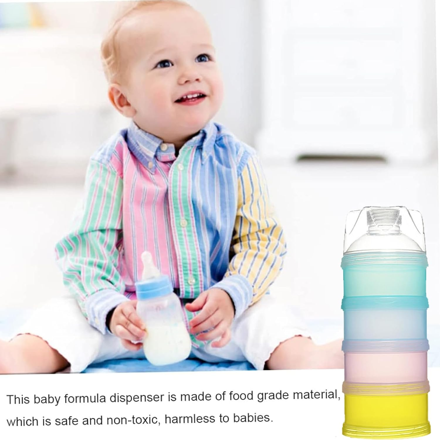 2 PCS 4 Layers Baby Milk Powder Dispenser, Milk Powder Pots,Food Storage Tank, Candy Storage Tank, Formula Dispenser Portable Milk Powder Formula Dispenser Container Pot Box Milk Cans Snack Storage Box for Travel (Four-Color) image number 1