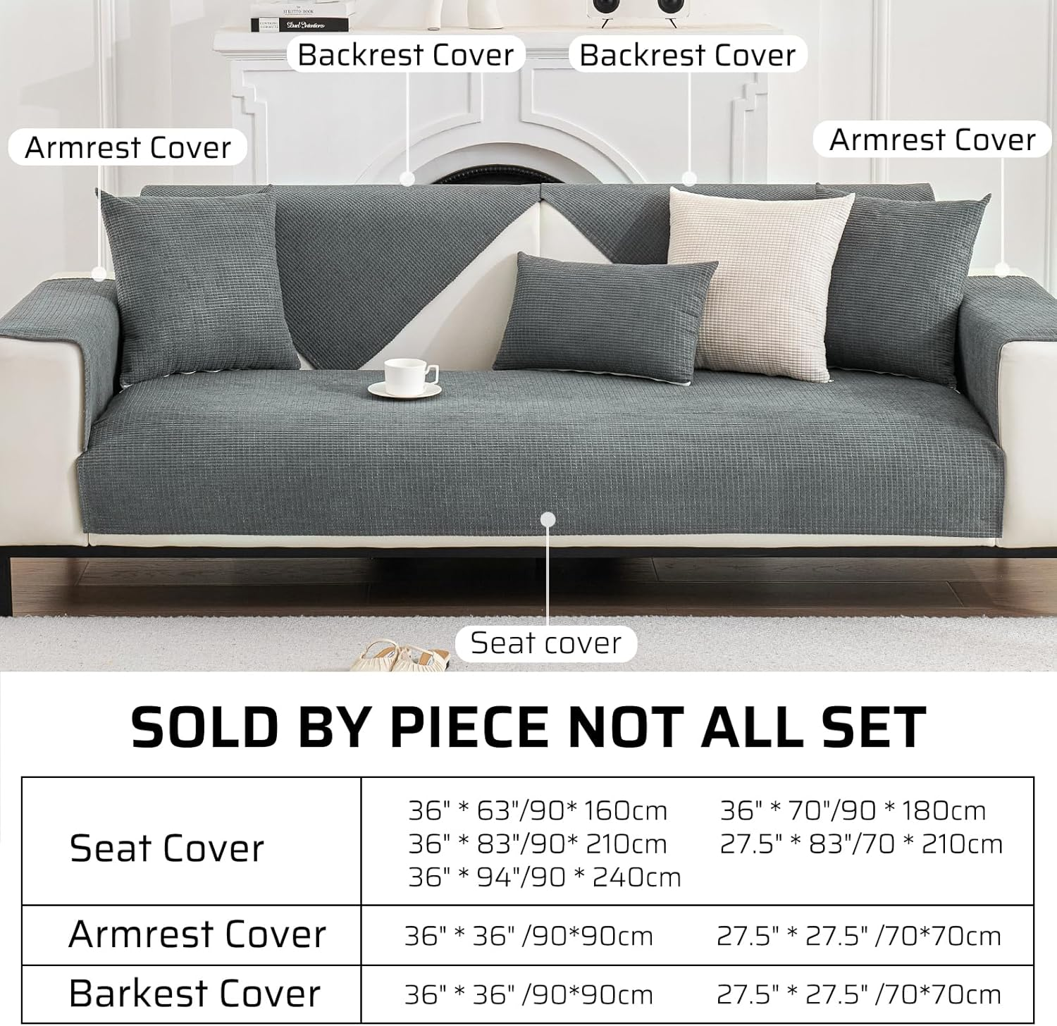 Anti-Scratch Couch Cover, Waterproof Sectional Couch Slipcover, Sofa Cover for Pet, Cover for 3 Cushion Couch Jacquard Fabric, Love Seat, Non Slip,Breathable,1 Pc 36''X94'' Size, Grey.