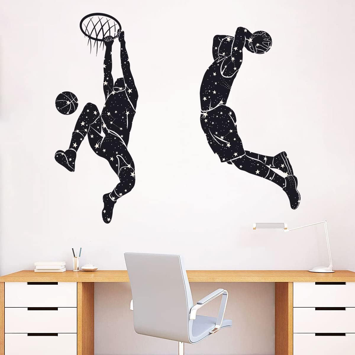 Removable Basketball Dunk Wall Decals, Sports Player Silhouette Stickers, Peel & Stick Decor for Teens Boys Room, Living Room, Classroom, Playroom Decoration image number 3