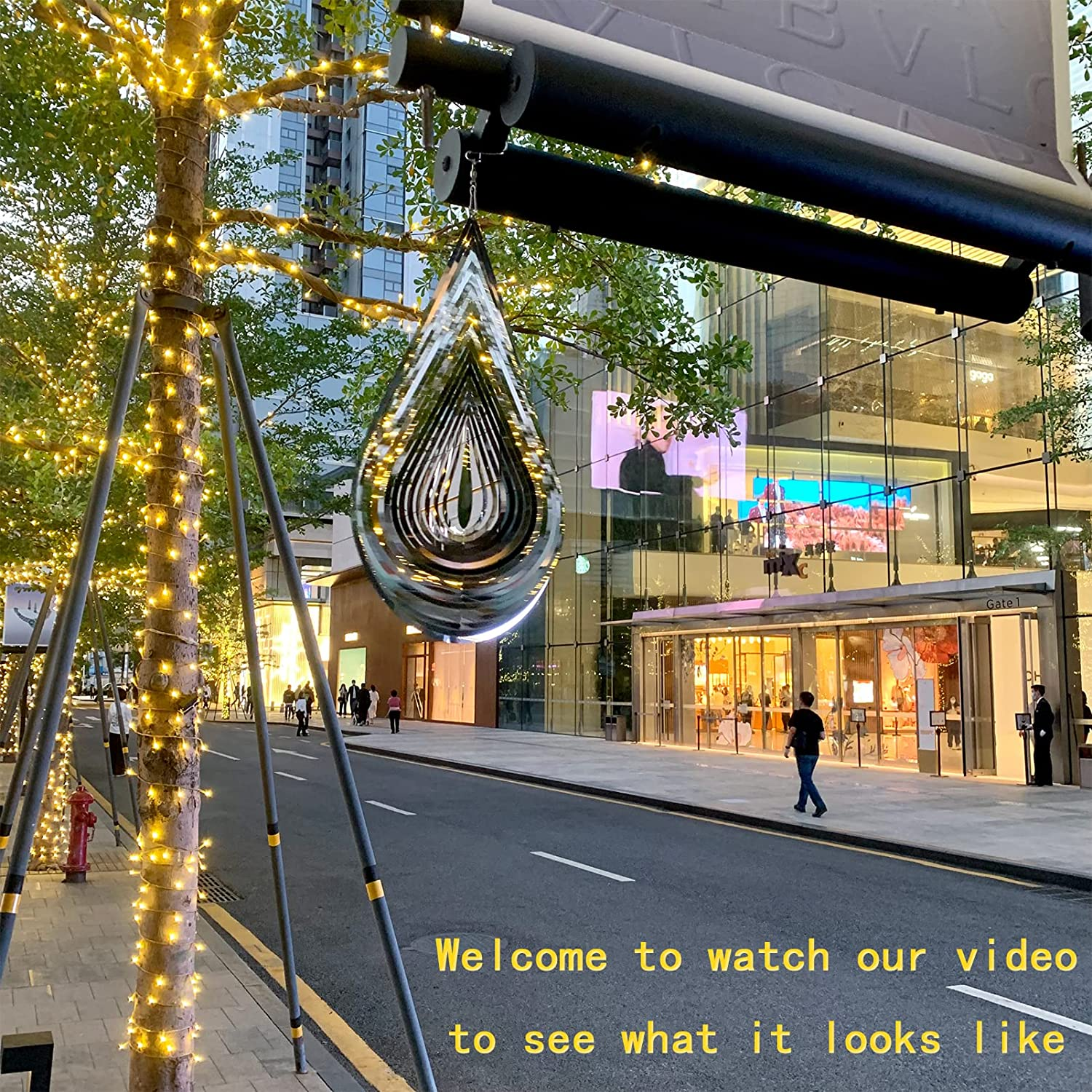 Jorontall Wind Spinner Stainless Steel 3D Flowing Light Effect Decoration for Outdoor Garden Hanging Decor Gifts 12&ldquo;X 8&ldquo; Silver Water Drop-Shaped Spinners with 360&deg; Rotating Hook image number 5