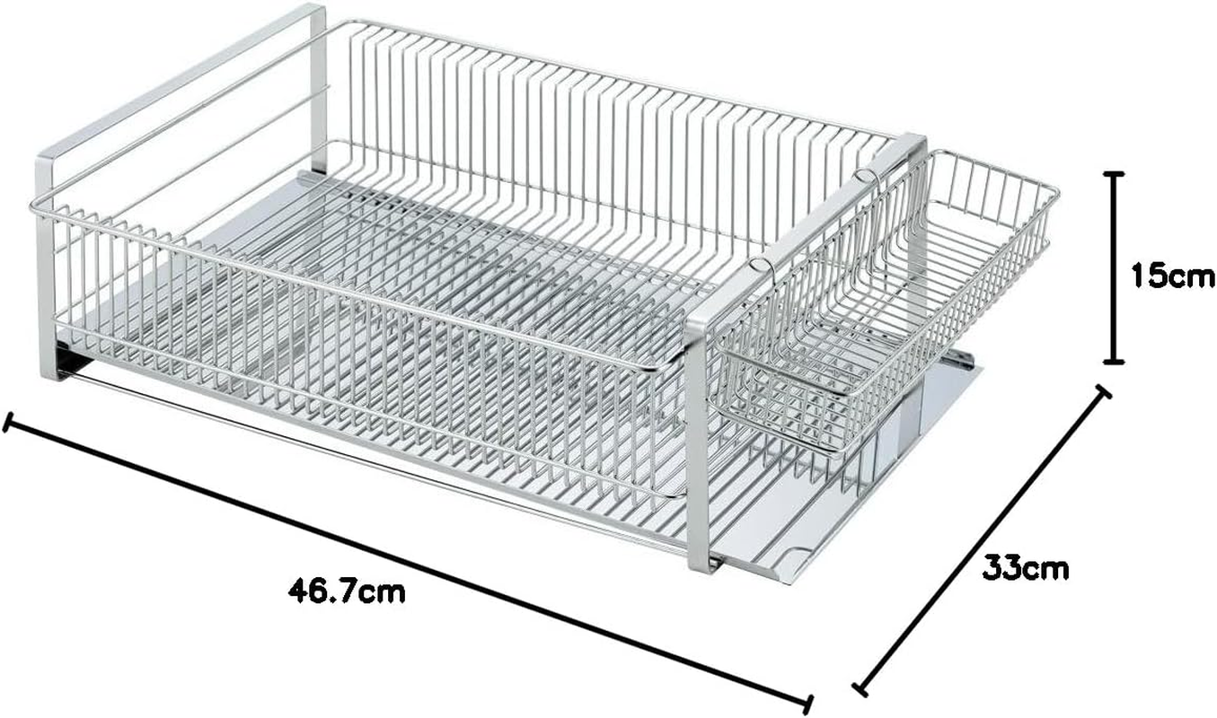 Shimomura Planning 35731 Simple and Refined Dish Drying Rack, Wide, Horizontal Placement, Made in Japan, Suitable for Various Tableware, Can Hold Small Items, Water Flow Tray, Chopsticks Pocket, image number 4