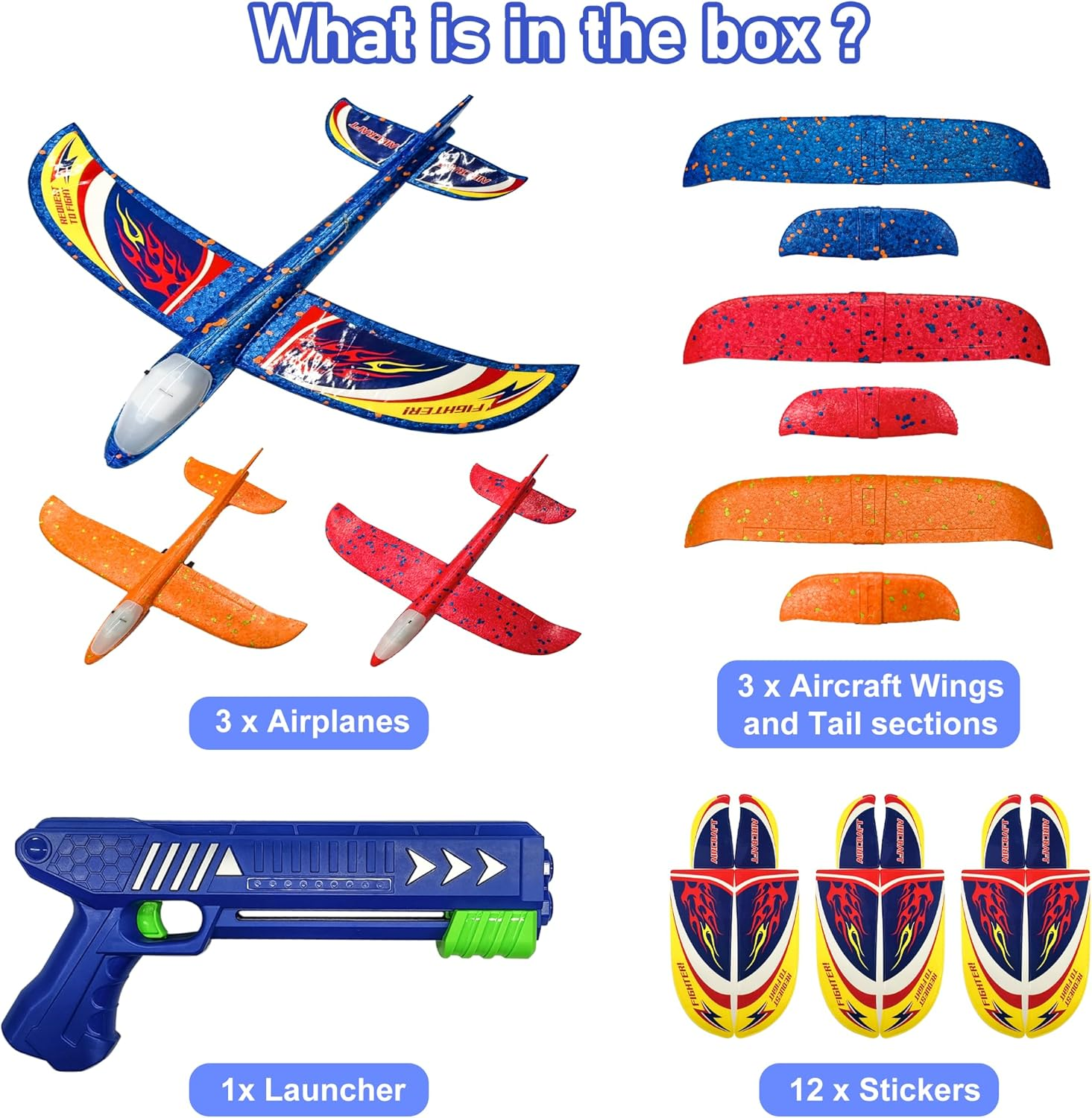 3 Pack Foam Airplane Toys with Launcher, Kids Outdoor Foam Glider Catapult Plane Toys for 5 6 7 8 9 Year Old Boy, Flying Toys Birthday Gifts for Boys Girls 4 5 6 7 8 9 10 11 12 Year Old image number 1