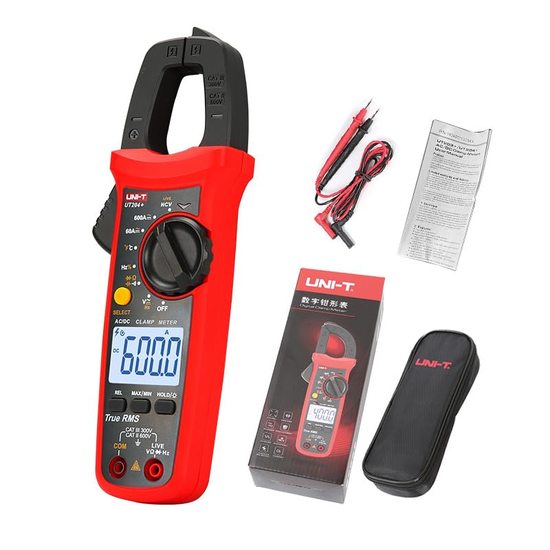 UT204+ Digital Clamp Meter, Handheld Clamp Multimeter with Ampere, Volt, Ohm, Diode, Temperature Tester., Includes Non-Contact Voltage (NCV) Detection for Quick and Safe Voltage Presence Checking.