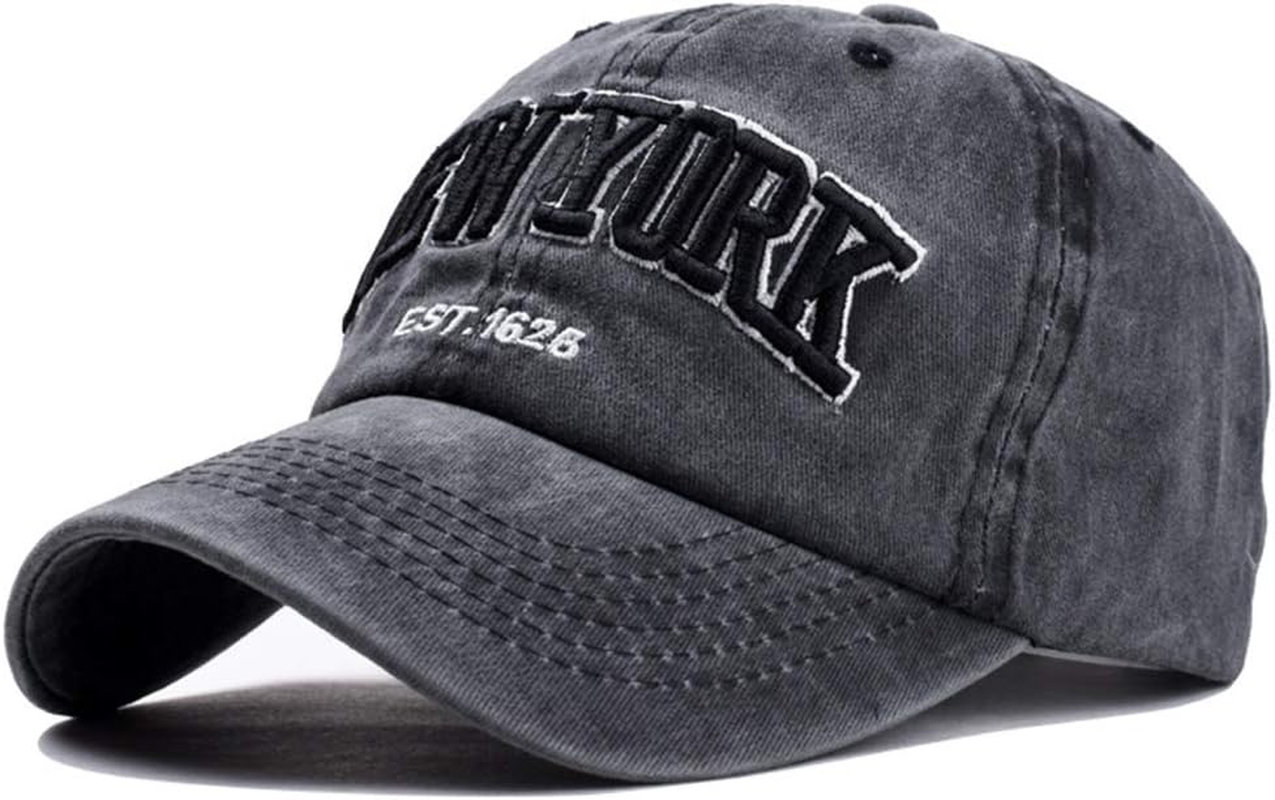 Baseball Hat New-York Distressed-Adjustable-Strapback - Washed Twill Dad Hat Unisex