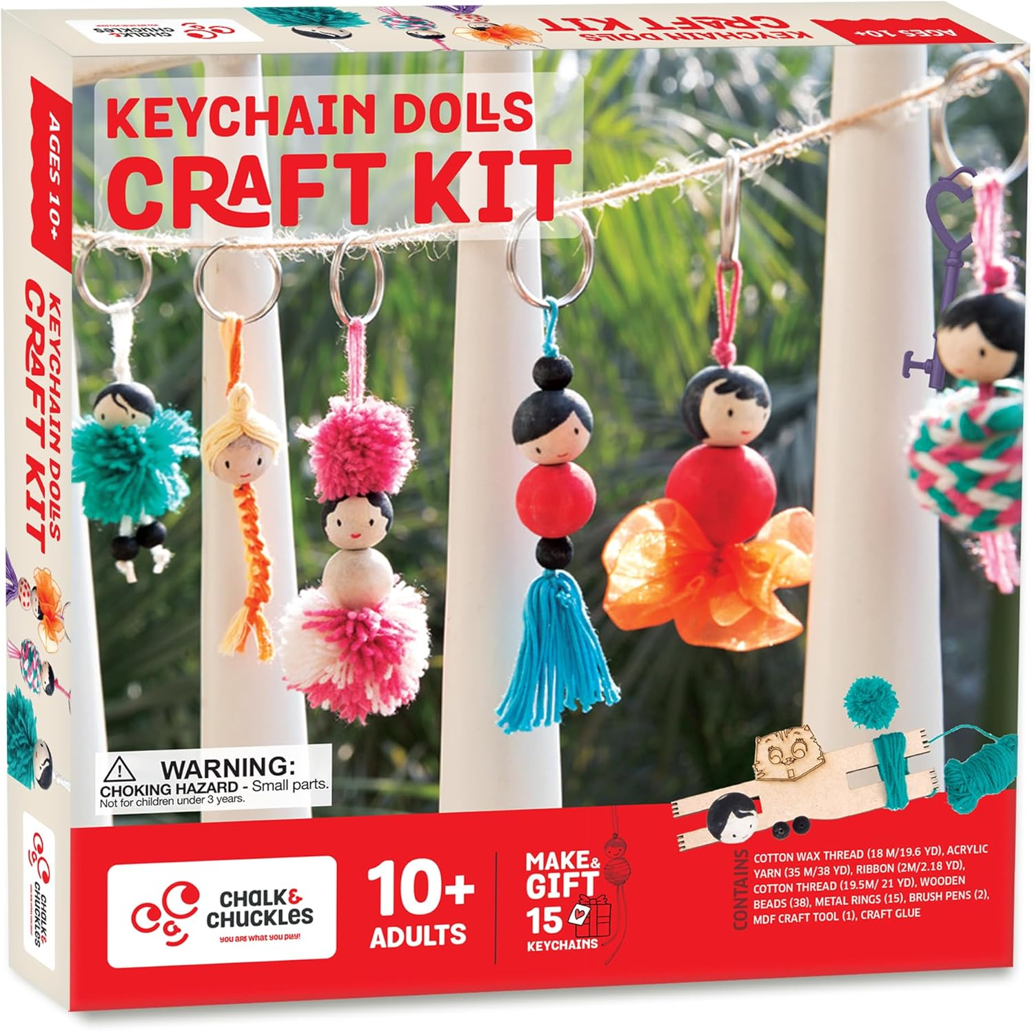 Chalk and Chuckles Keychain Dolls - Art and Craft Kit for Girls 9-12, Make 15 Keychains, DIY Creative Toys for Kids, Girls Age 8+ Year Old and Up, Adults image number 4