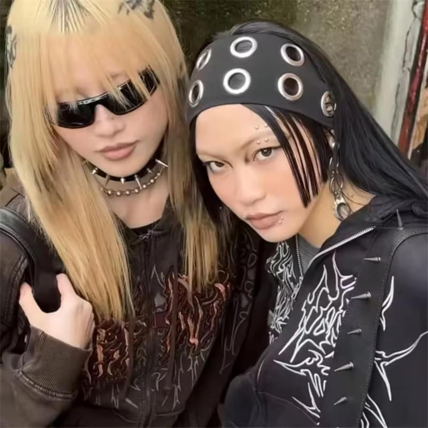 Frauen Hohle &Ouml;sen Elastisches Stirnband Y2K Girls Punk Grunge Wide Hairbands Stretch Casual Hair Accessory image number 5