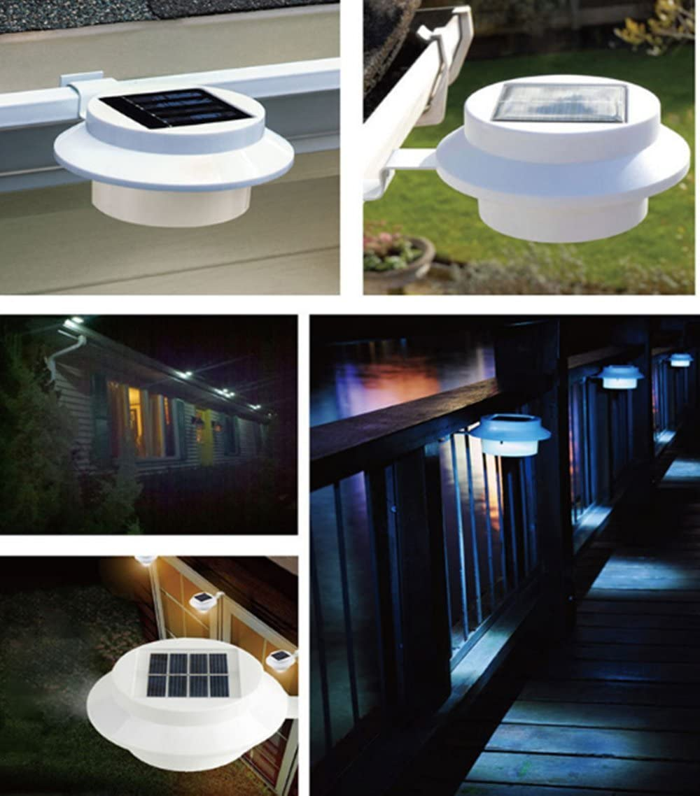 4 Pack White Solar Powered Gutter Lights Outdoor Decorative Waterproof Led Fence Lamp for Lighting Railing, outside Wall, Deck, Garden, Path, Backyard, Sidewalk, Yard, Patio, No Drilling Installation image number 4