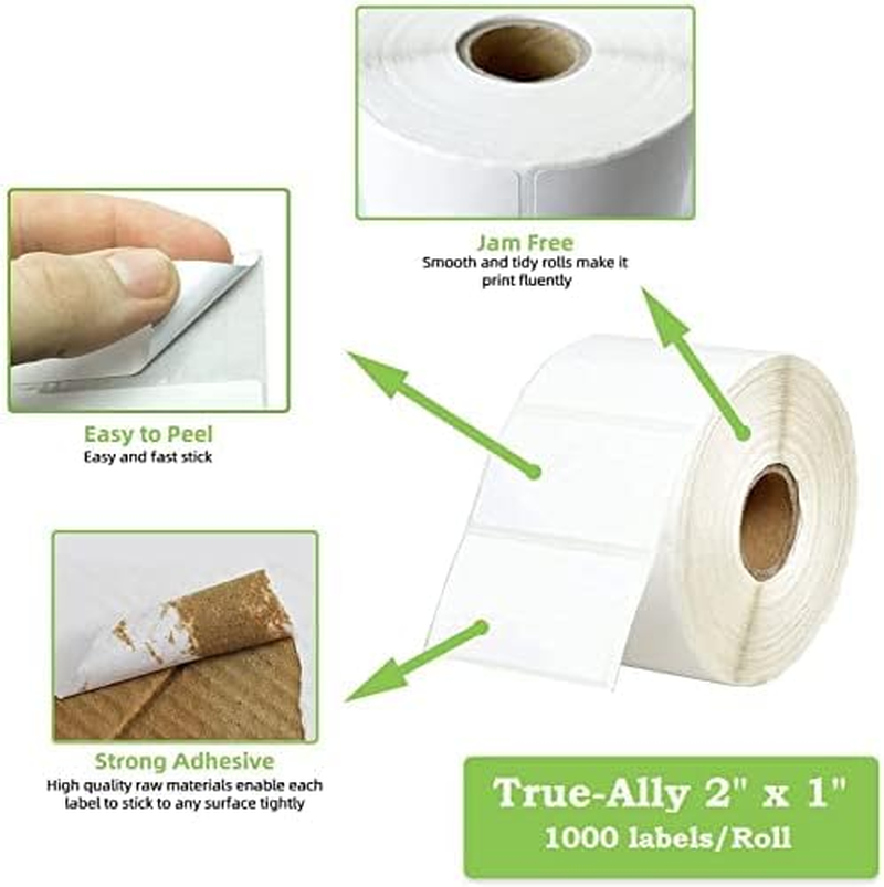 True-Ally 50X25 Direct Thermal Barcode Label Sticker - 2 X 1 Inches - 50Mm X 25Mm - 1000 Labels per Roll - White Self Adhesive Sticker for Printing Barcoding (1 Roll per Pack (1000 Labels)) image number 1