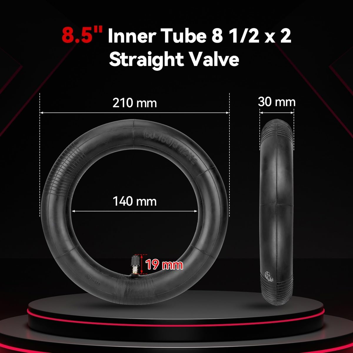 Aibiku 8.5-Inch Thickened Inner Tubes, Inflatable Tires for Xiaomi M365, Gotrax GXL V2 Scooter Inflated Spare Tire - with Valve Extension and Metal Valve Caps, 8 1/2 X 2 (Pair) image number 3